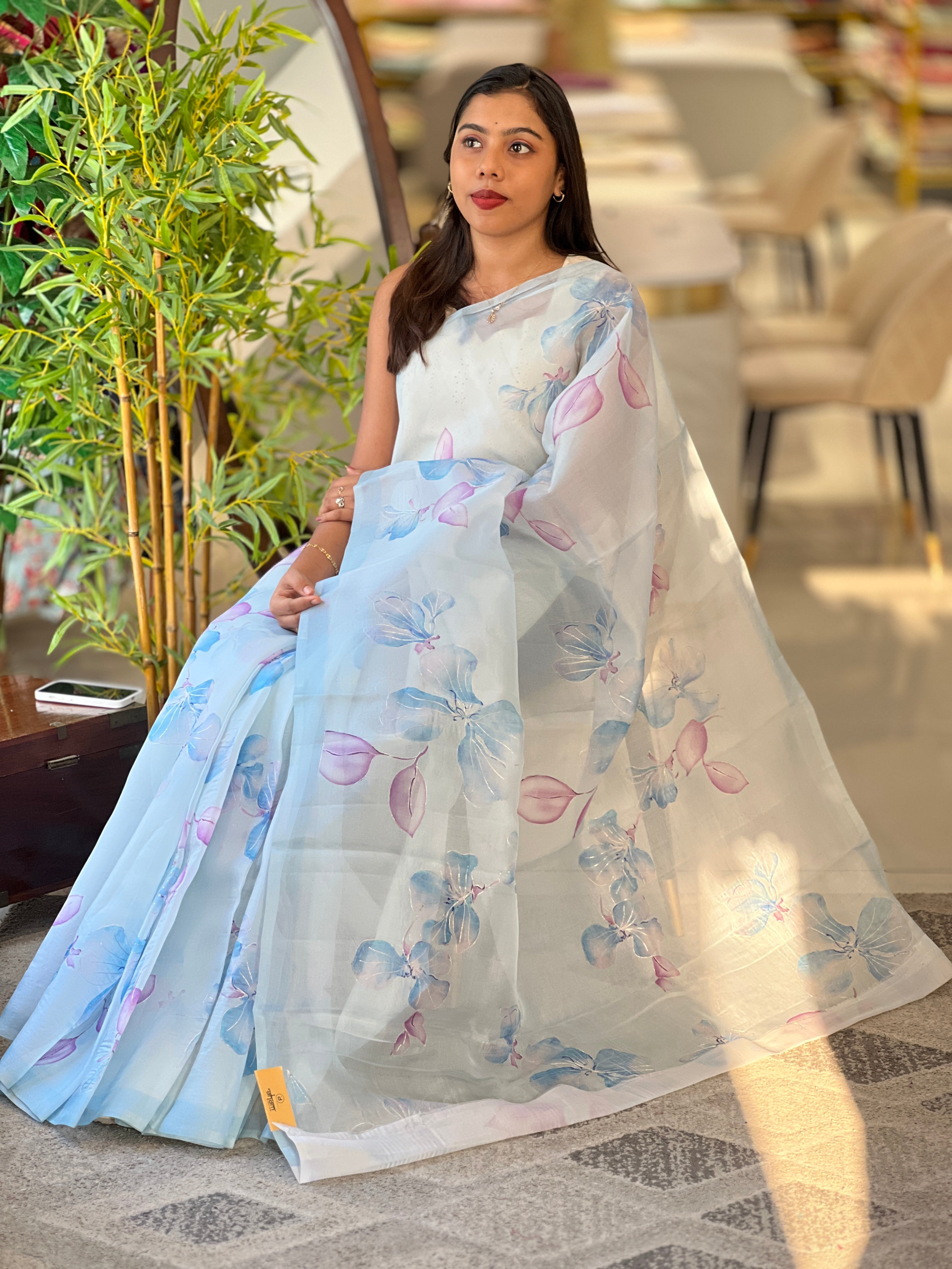 Digital Printed Floral Detailed Organza Saree | MM515