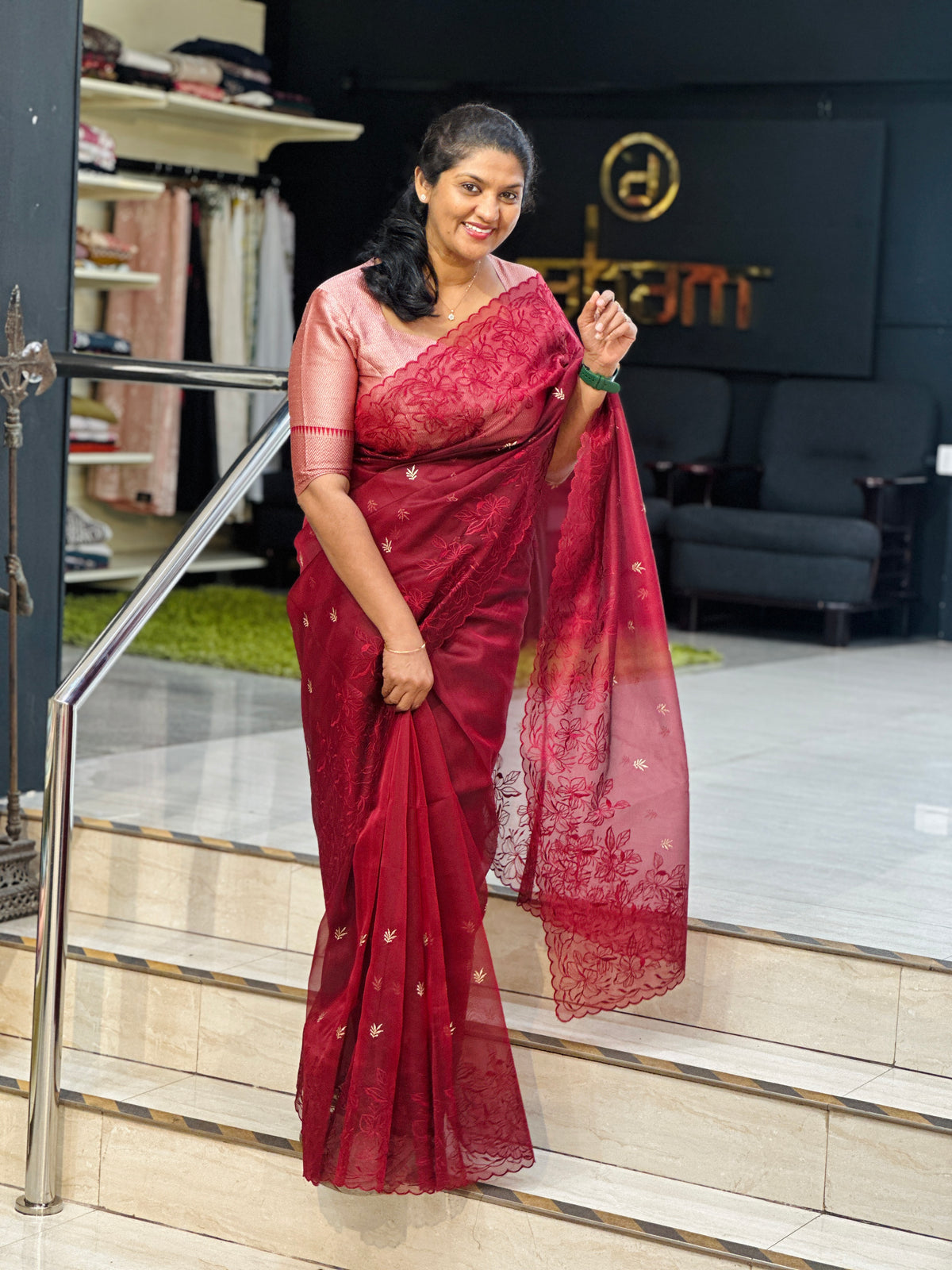 Floral Embroidered Organza Saree | ZSS529