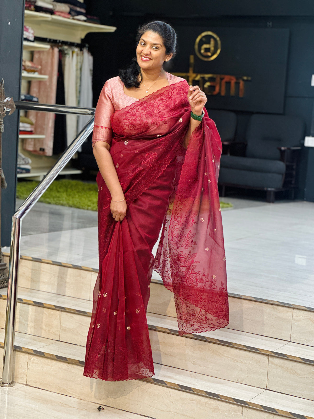 Floral Embroidered Organza Saree | ZSS529