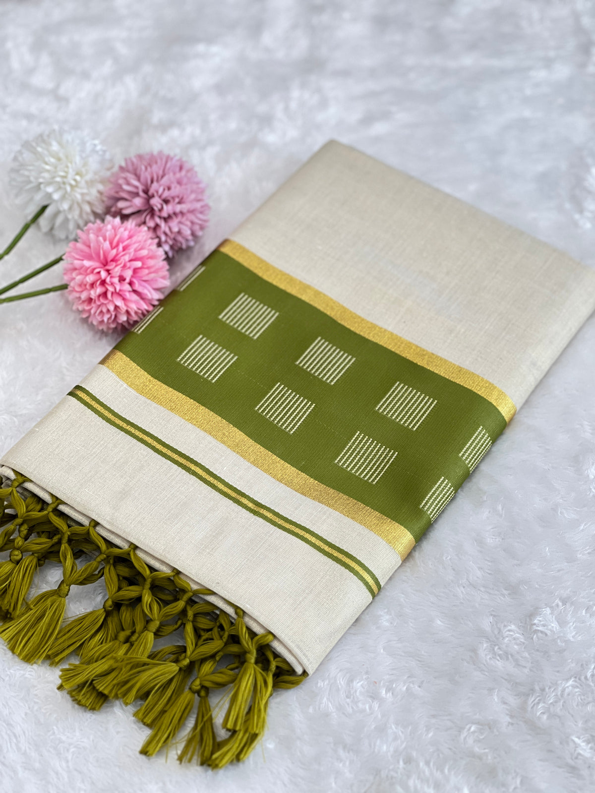 Traditional Khatam Pattern Kerala Cotton Saree | PMCT126