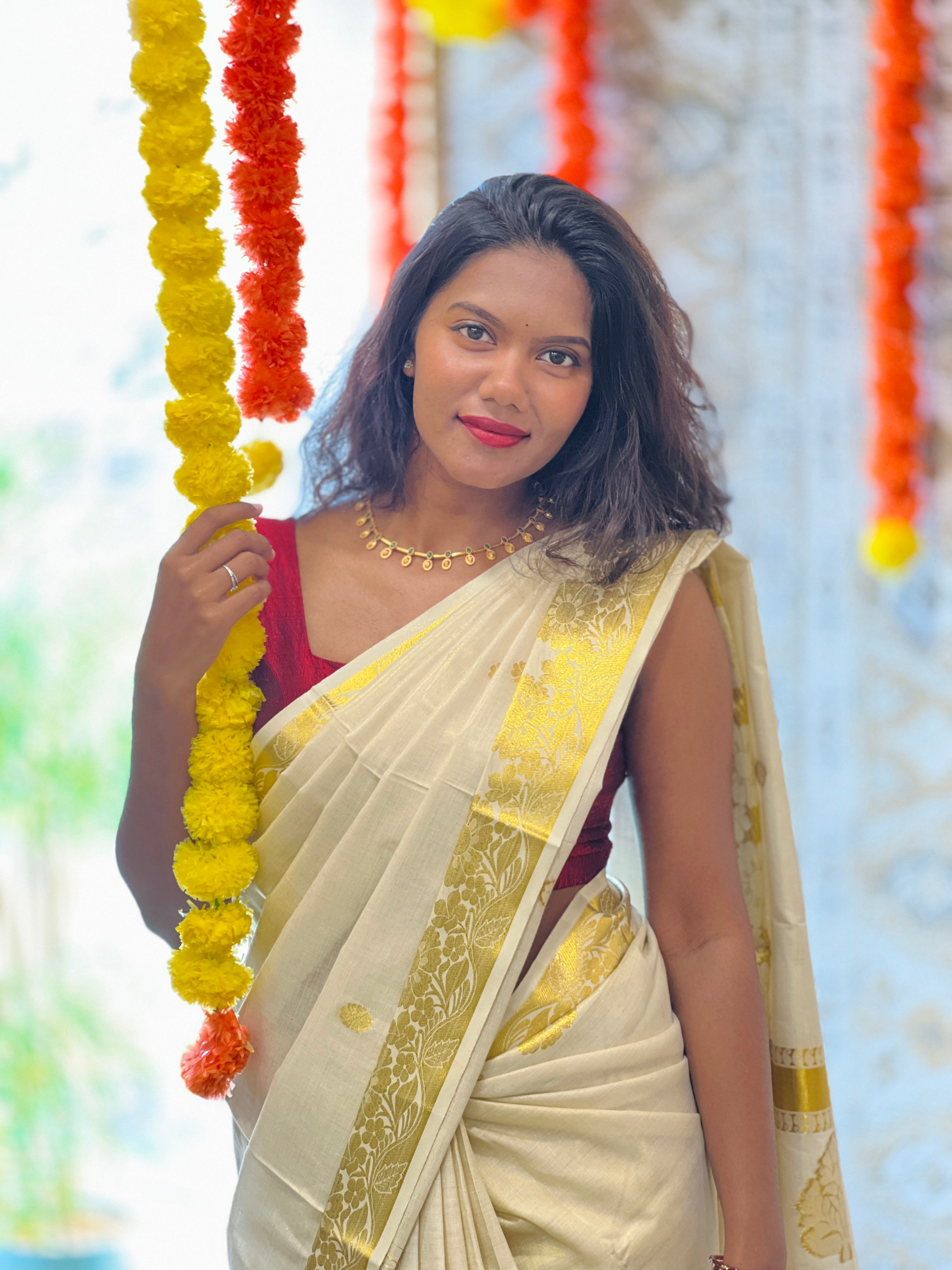 Scattered Buta Woven Kerala Tissue Saree | RLF211