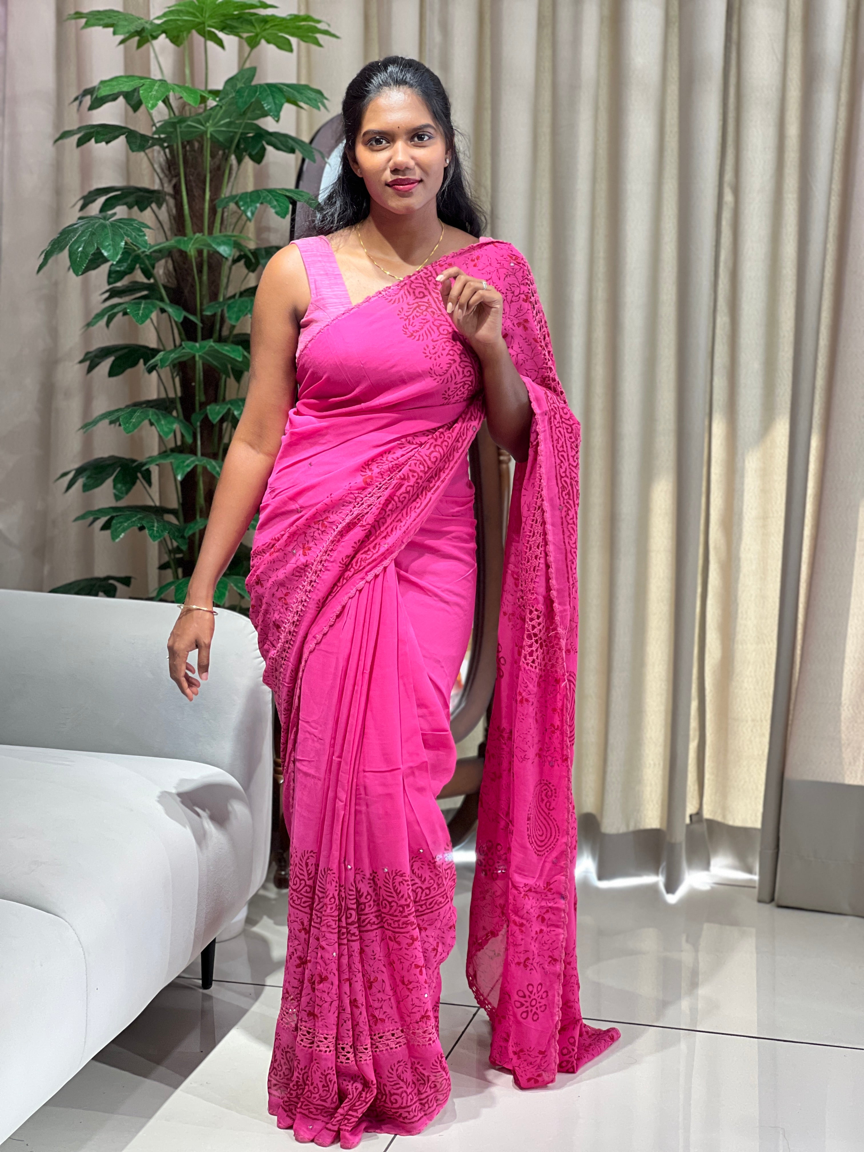 Hand Block Printed Georgette Saree | SF1418