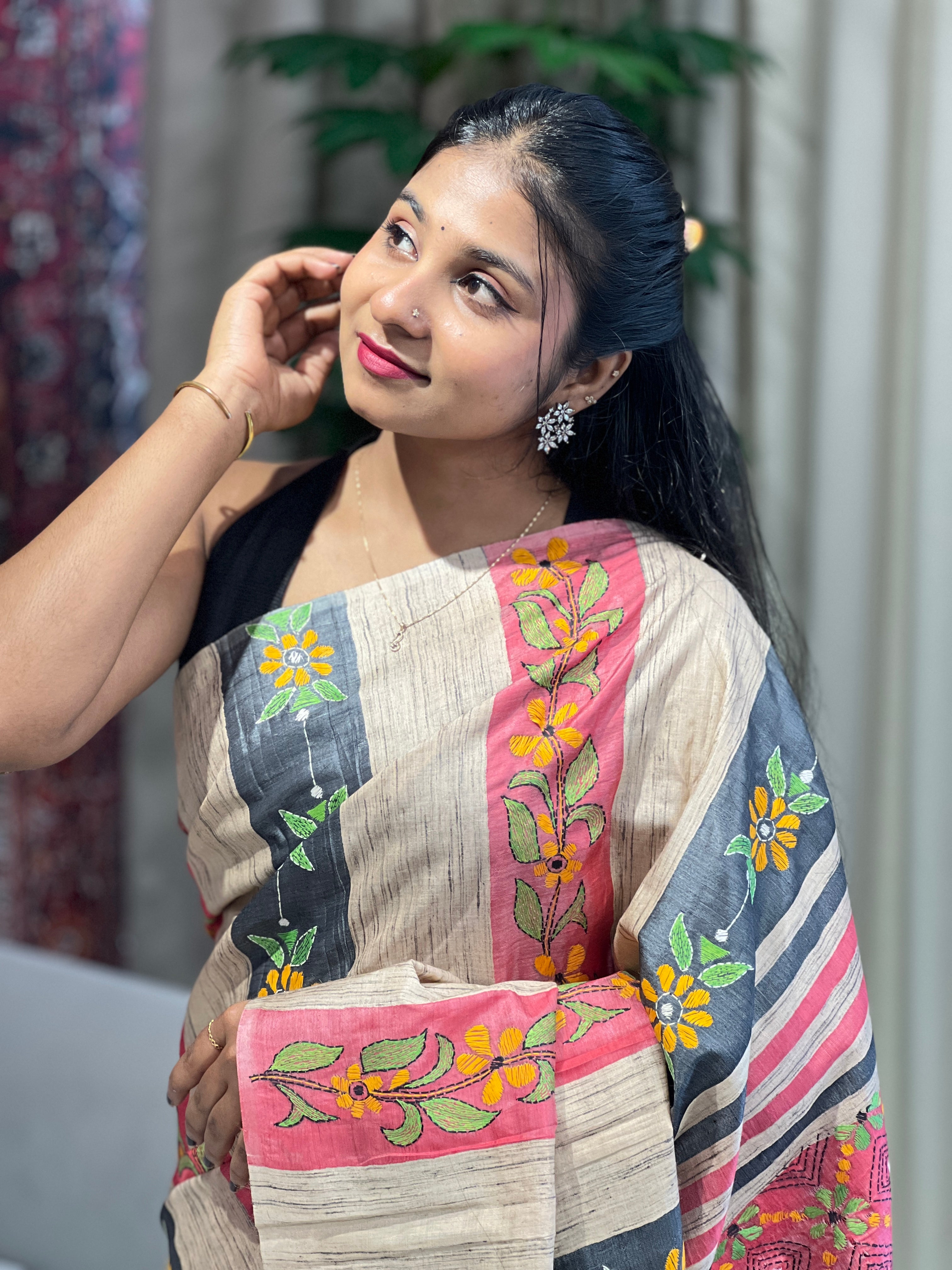 Nakshi Kantha Embroidered Tussar Saree | AYD145