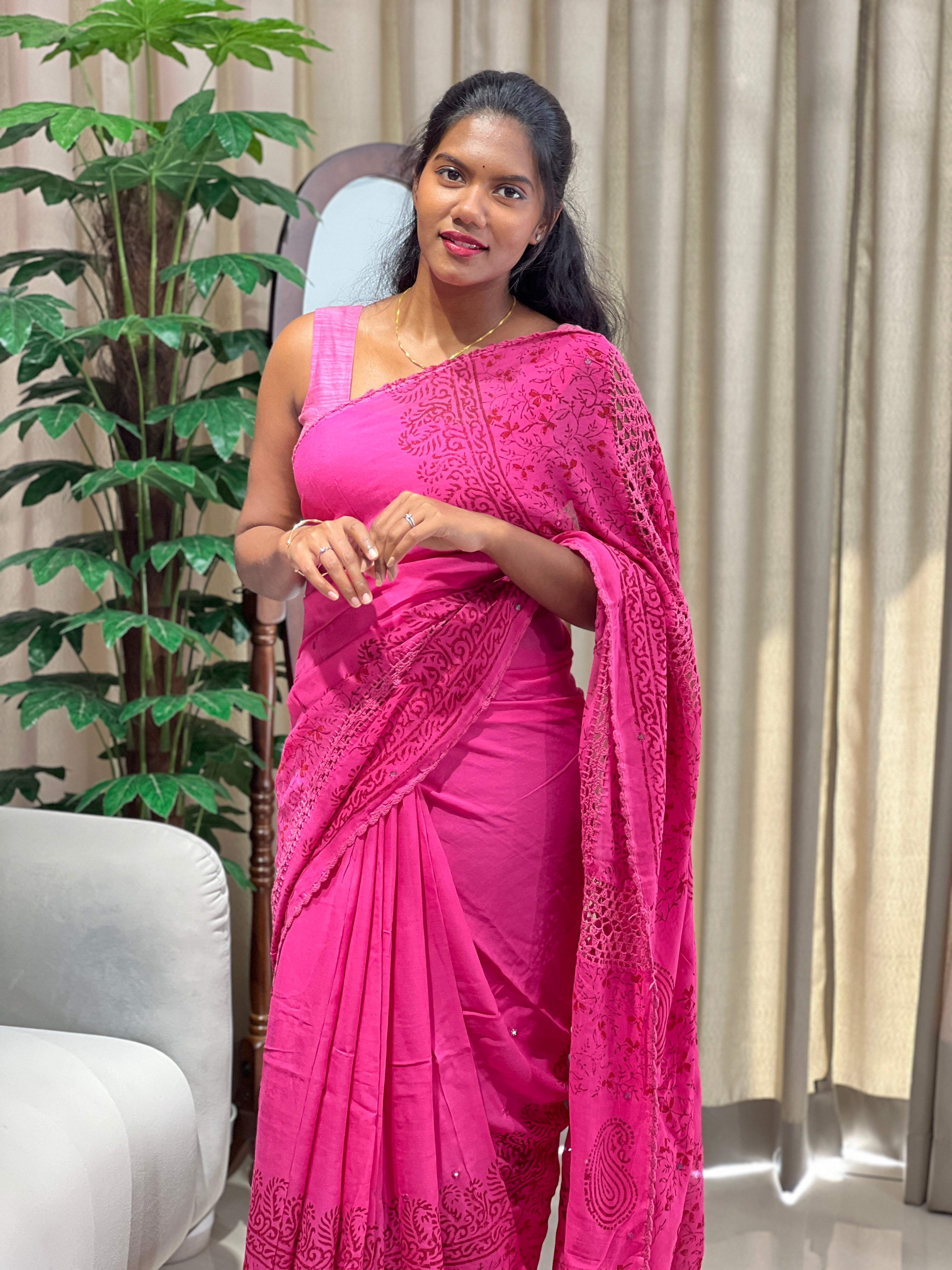 Hand Block Printed Georgette Saree | SF1418