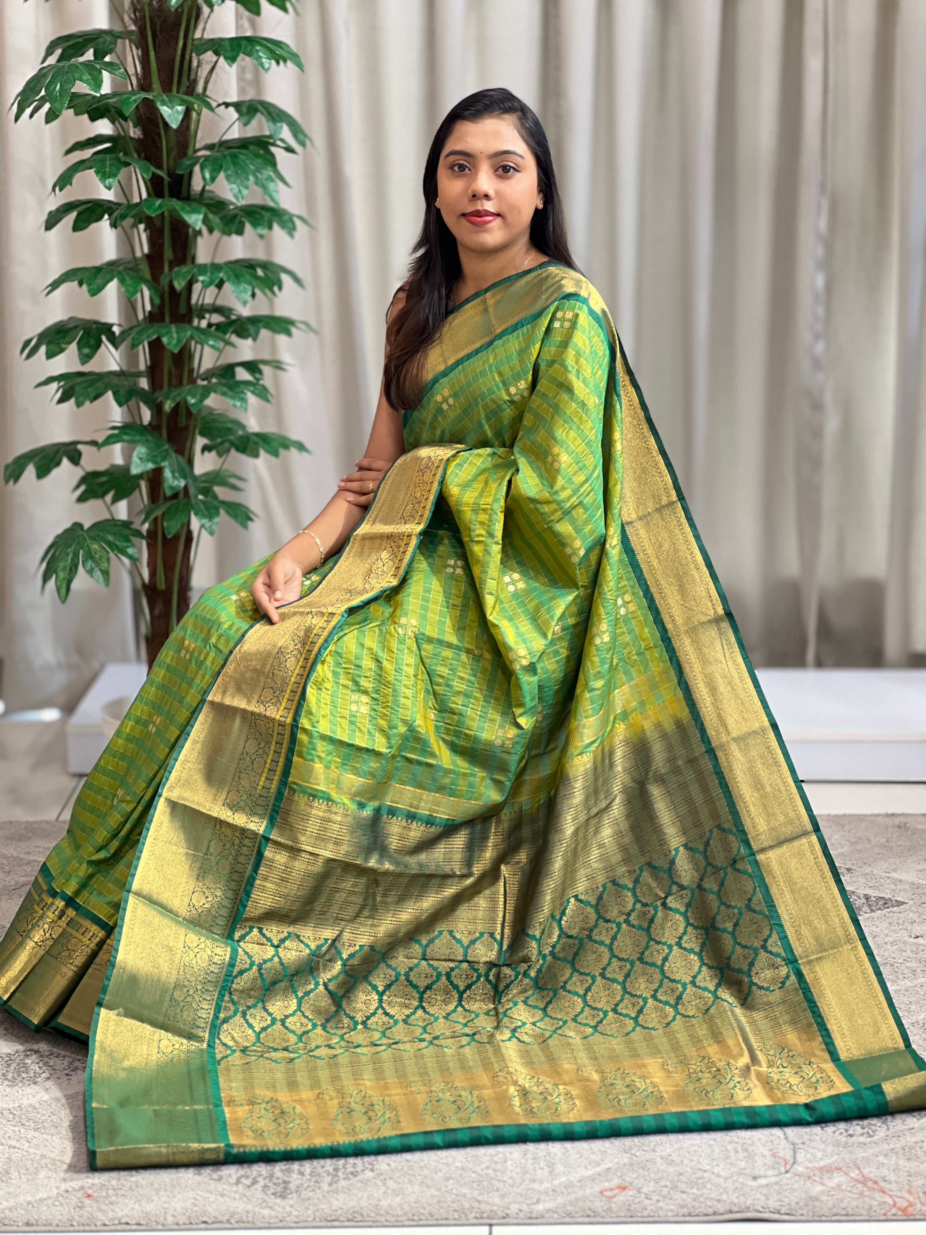 Traditional Check Pattern Power Loom Soft Silk Saree | RVS177