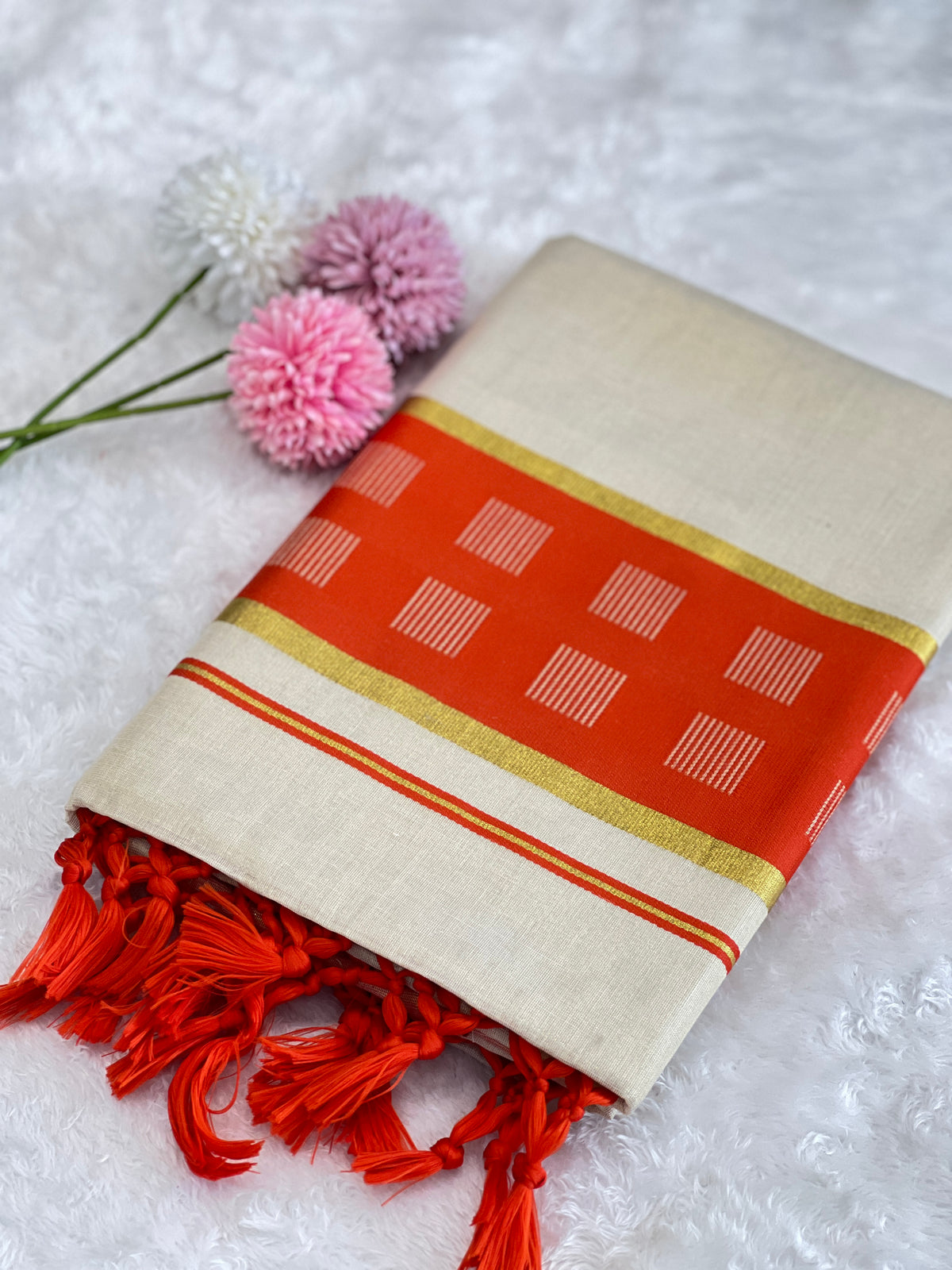 Traditional Khatam Pattern Kerala Cotton Saree | PMCT130
