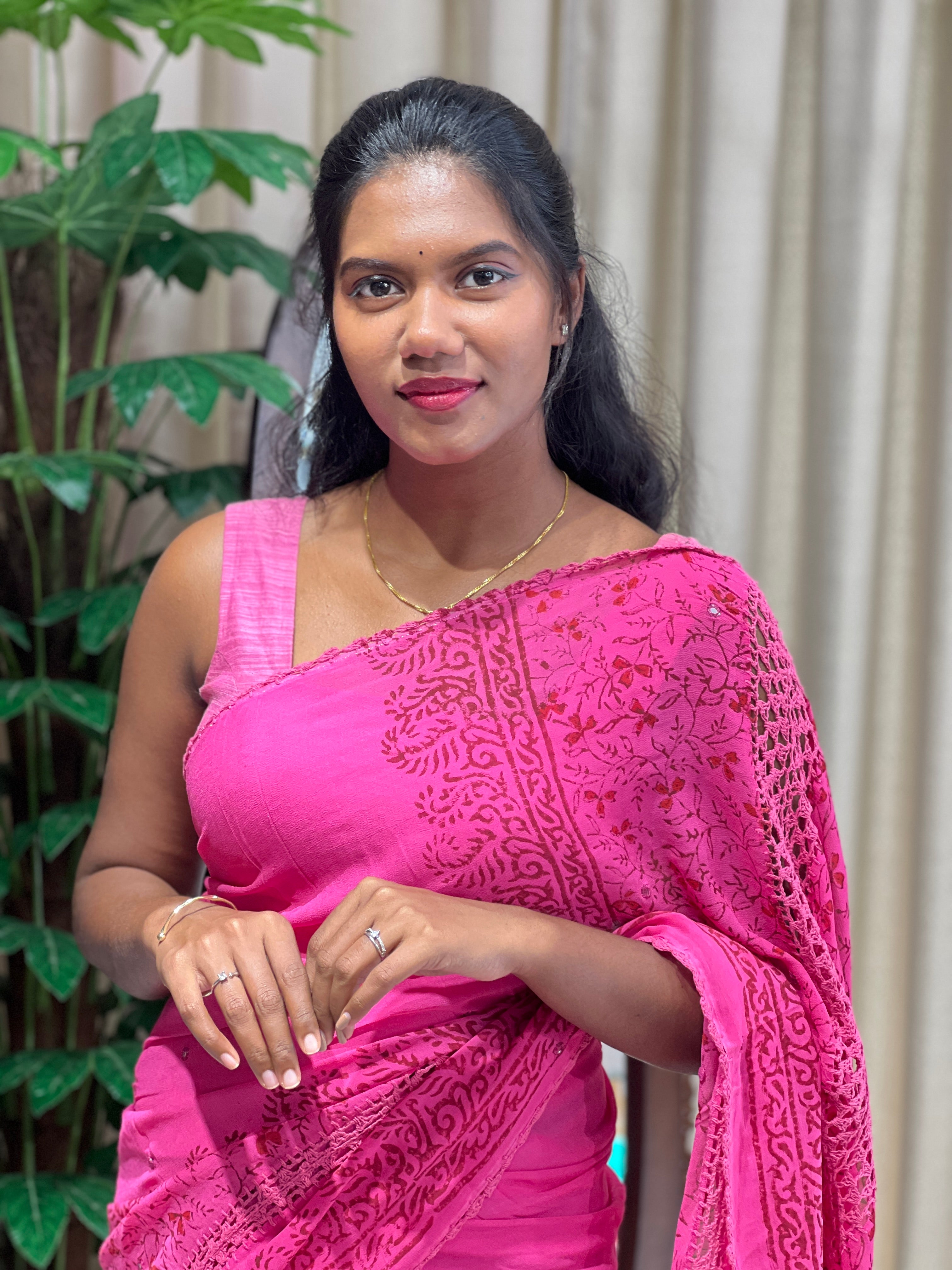 Hand Block Printed Georgette Saree | SF1418