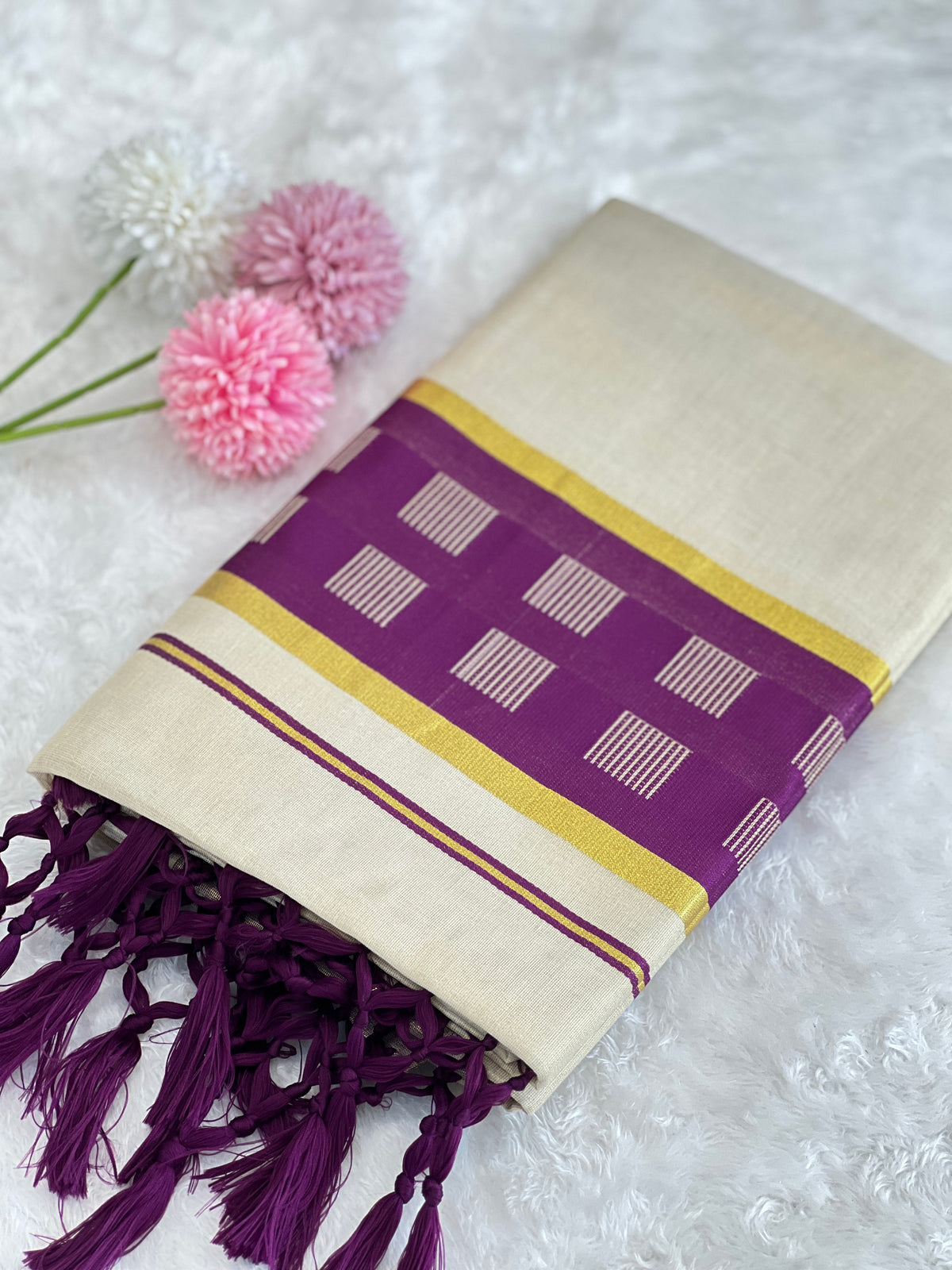Traditional Khatam Pattern Kerala Cotton Saree | PMCT127