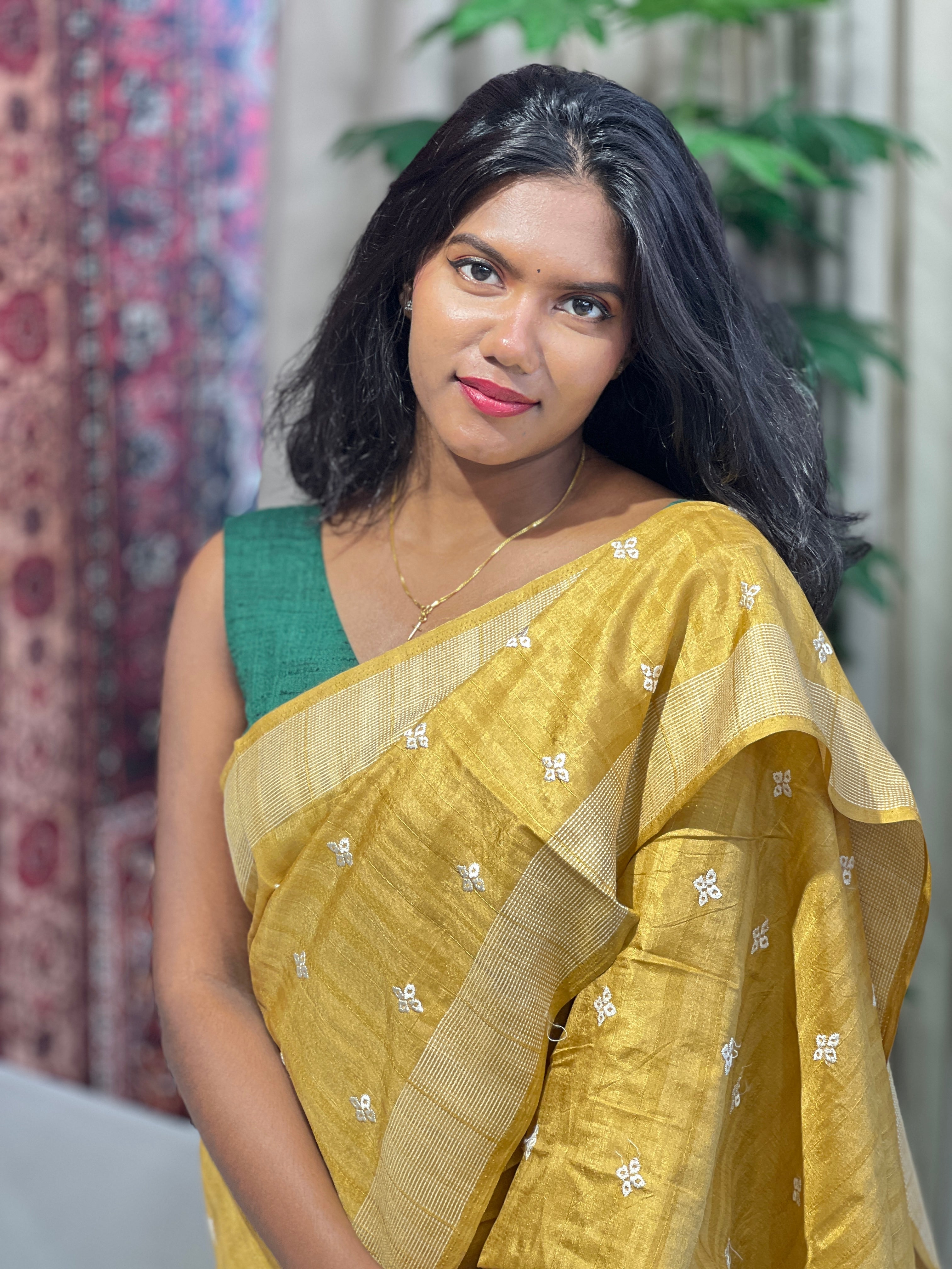 Floral Embroidery Detailed Semi Tussar Saree | SUN739