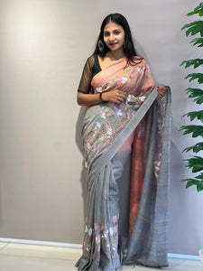 Embroidered Bhagalpuri Linen Saree | NHH262