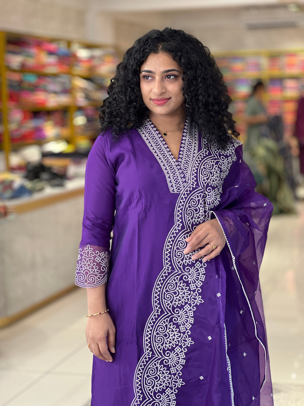 Point Embroidery Detailed Semi Silk Kurta Set | FW242