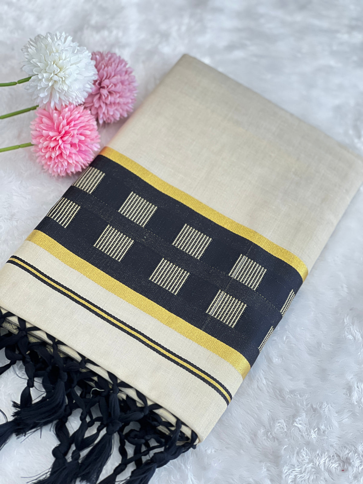 Traditional Khatam Pattern Kerala Cotton Saree | PMCT125