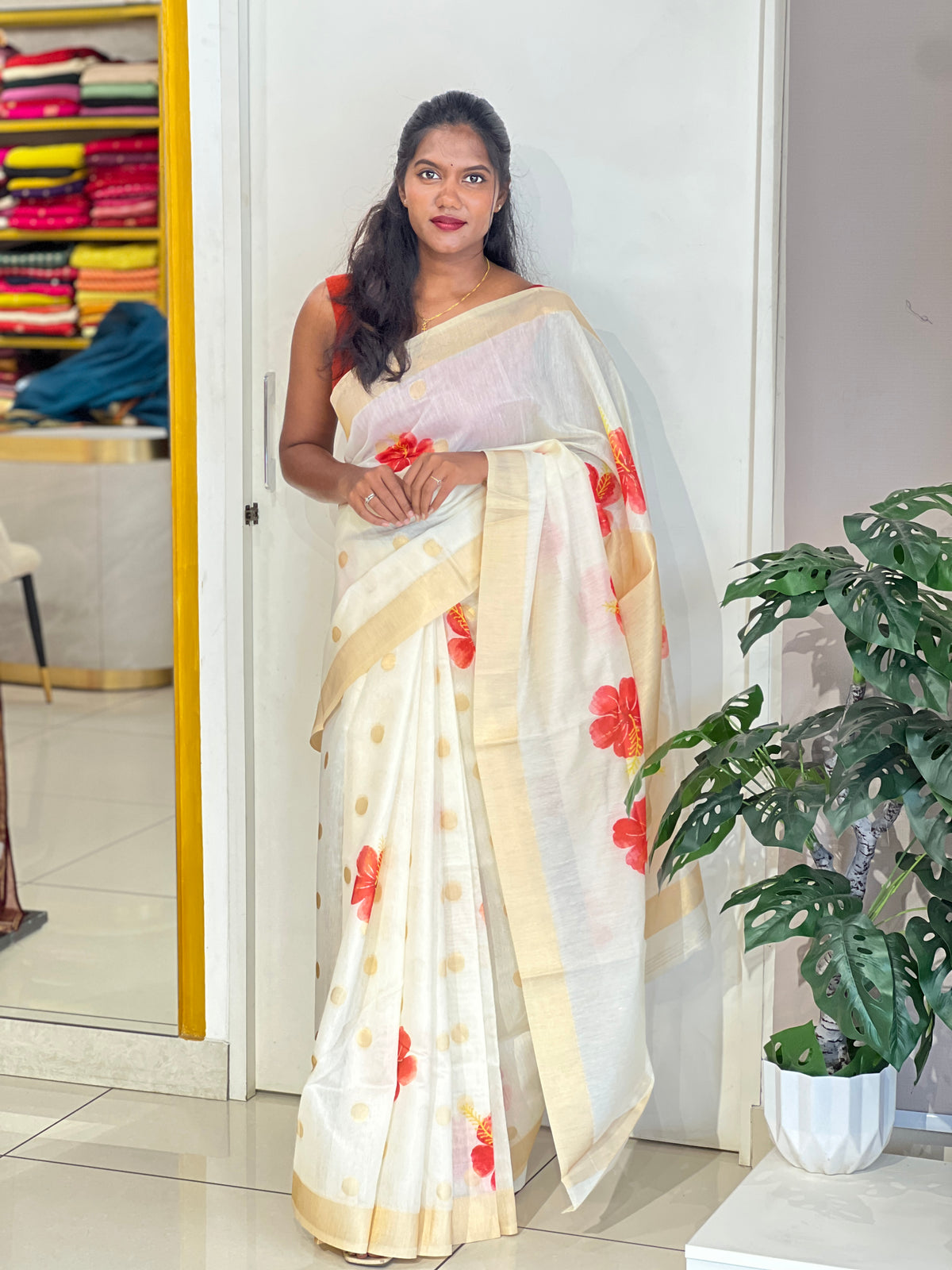 Floral Digital Printed Pattern Chanderi Finish Saree | HT547