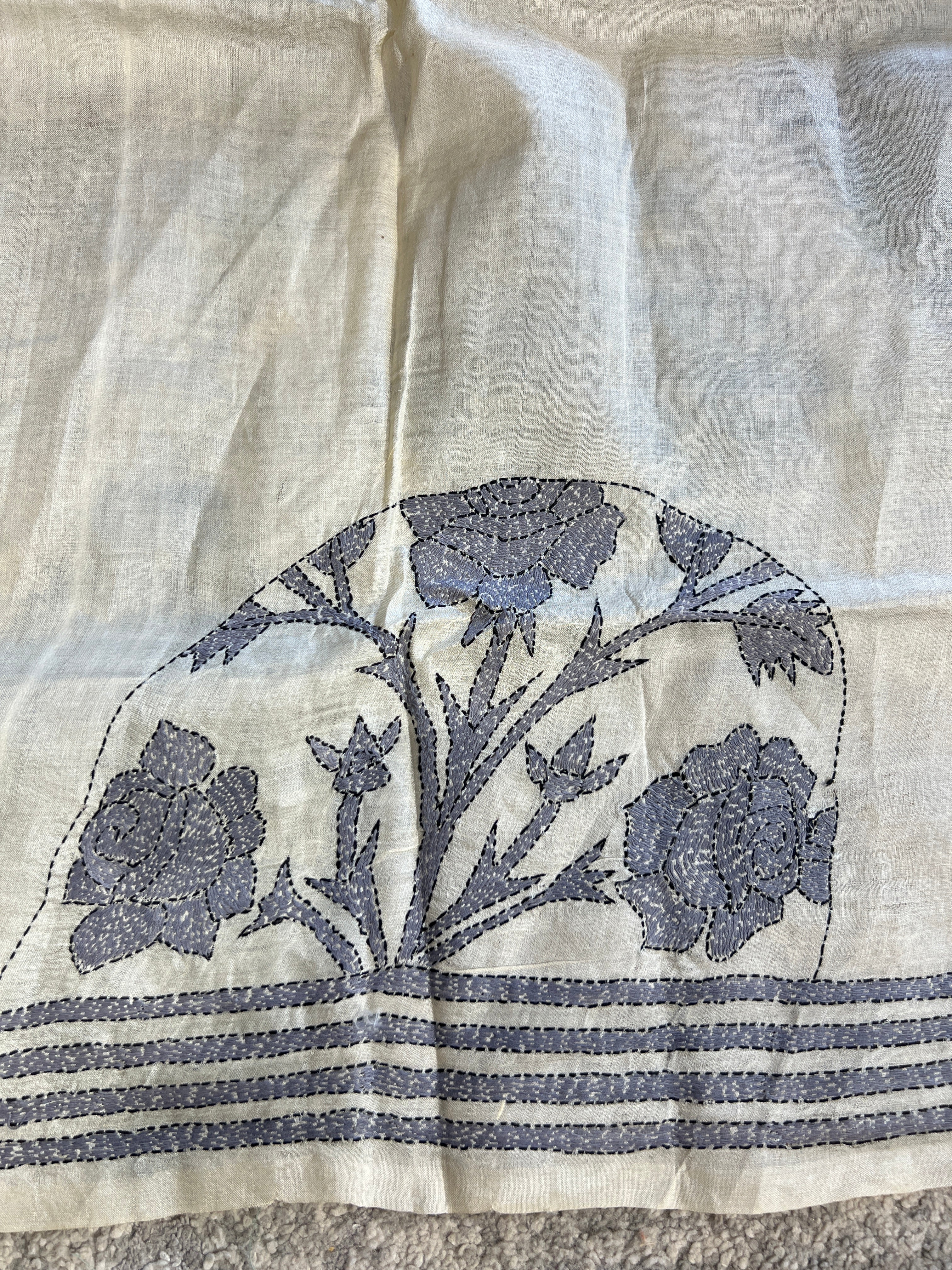 Hand Kantha Embroidered Tussar Saree | AYD151