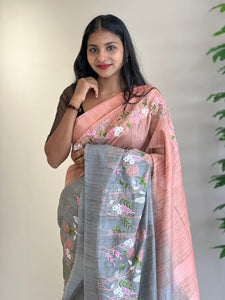 Embroidered Bhagalpuri Linen Saree | NHH262