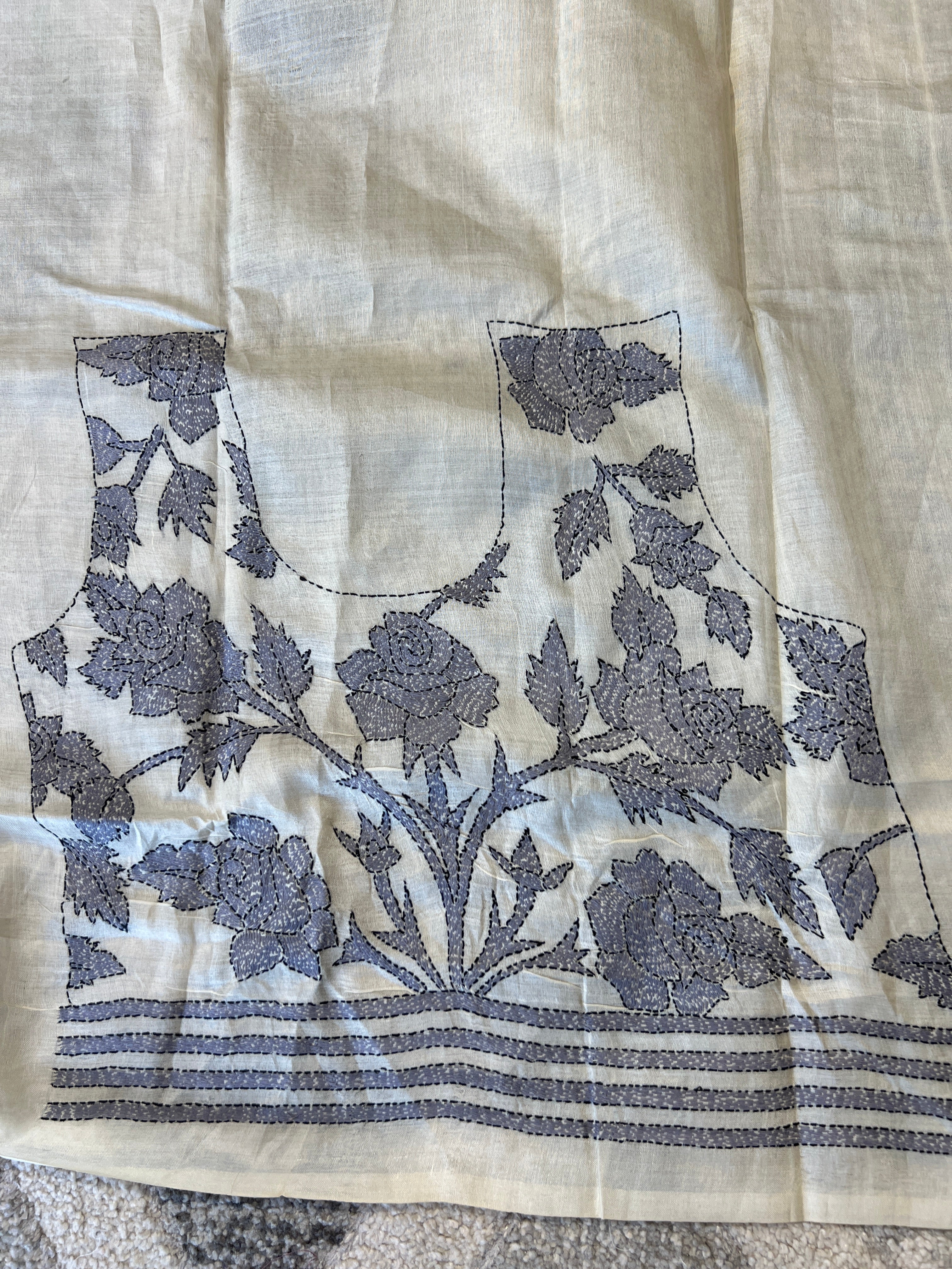 Hand Kantha Embroidered Tussar Saree | AYD151