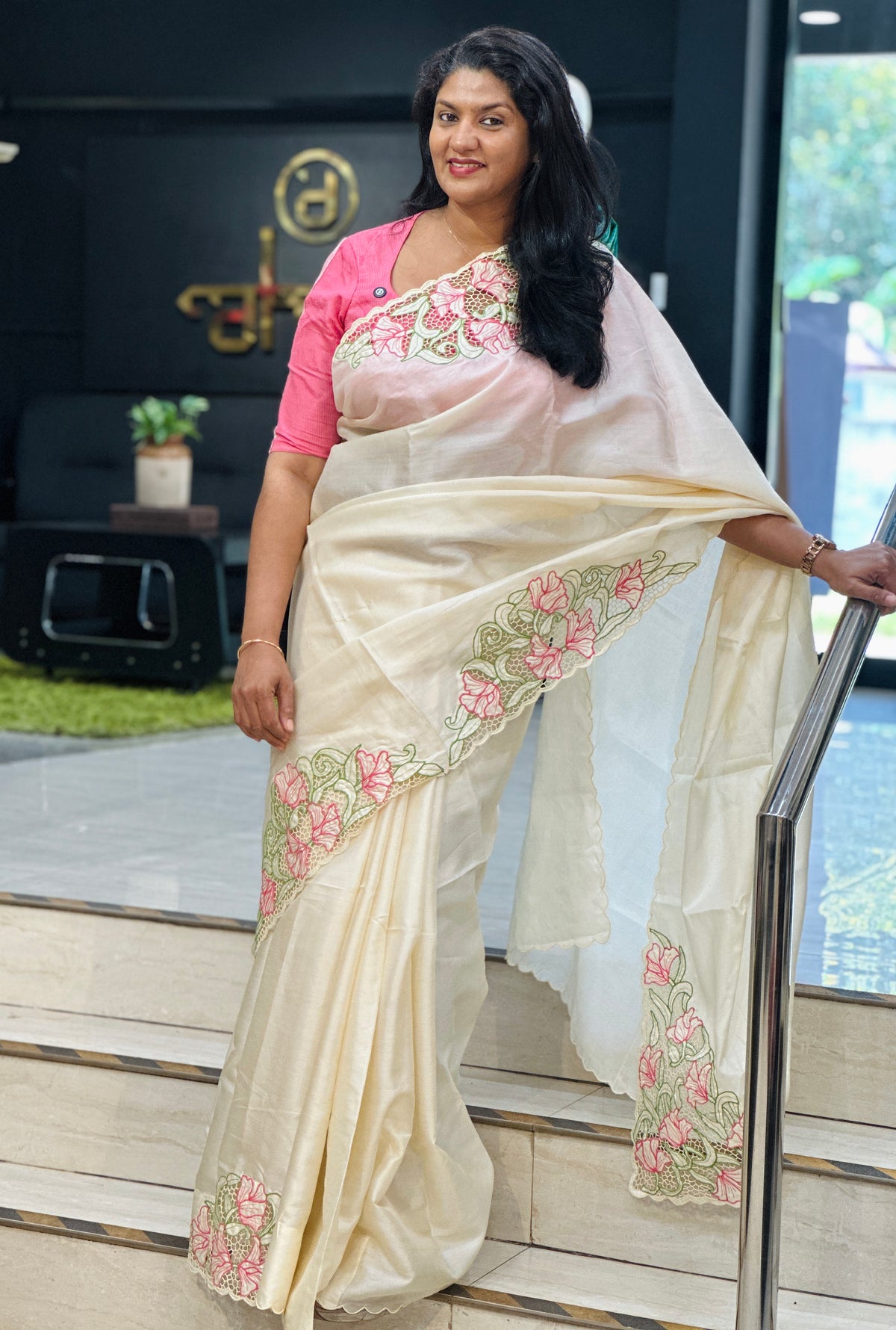 Floral Twine Cut Work Tussar Saree | TC523