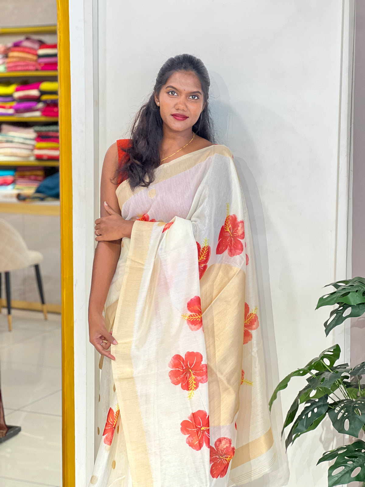 Floral Digital Printed Pattern Chanderi Finish Saree | HT547