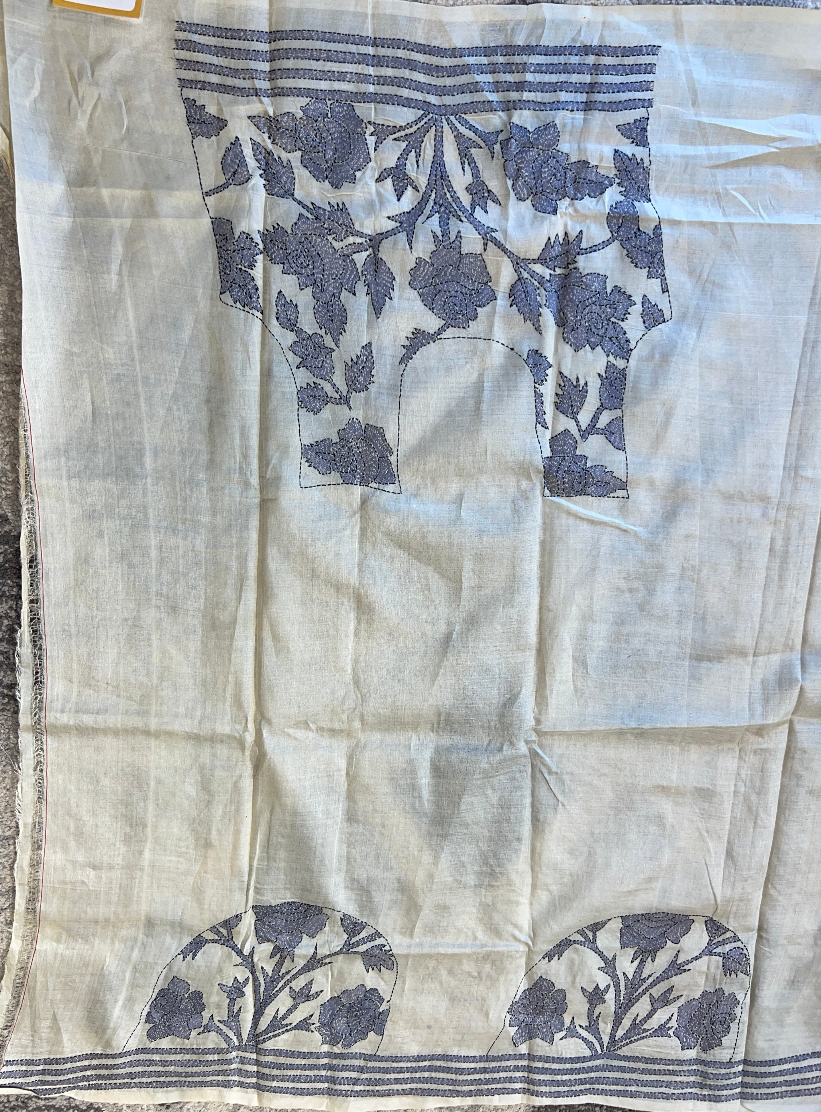 Hand Kantha Embroidered Tussar Saree | AYD151