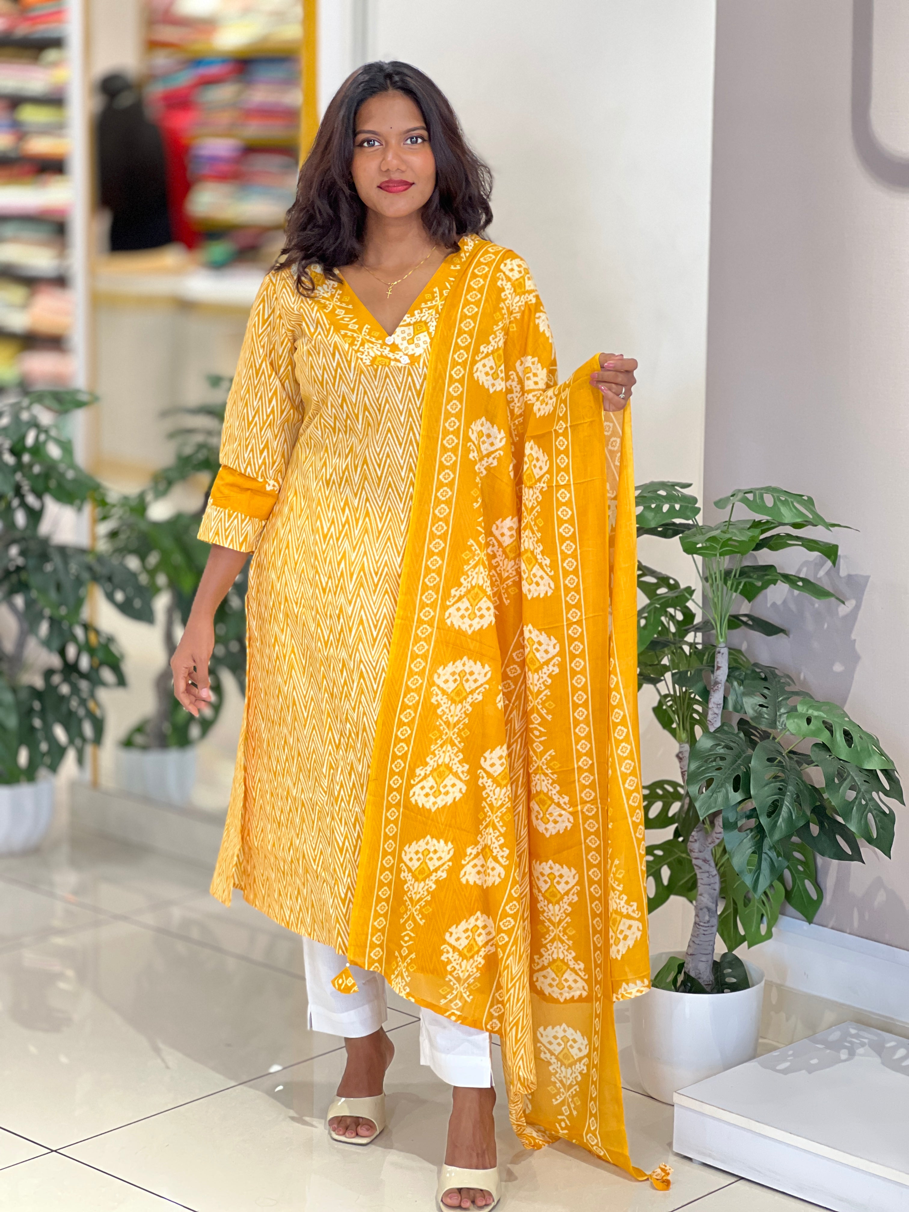 Zigzag Printed Cotton Kurta Set | NCF317