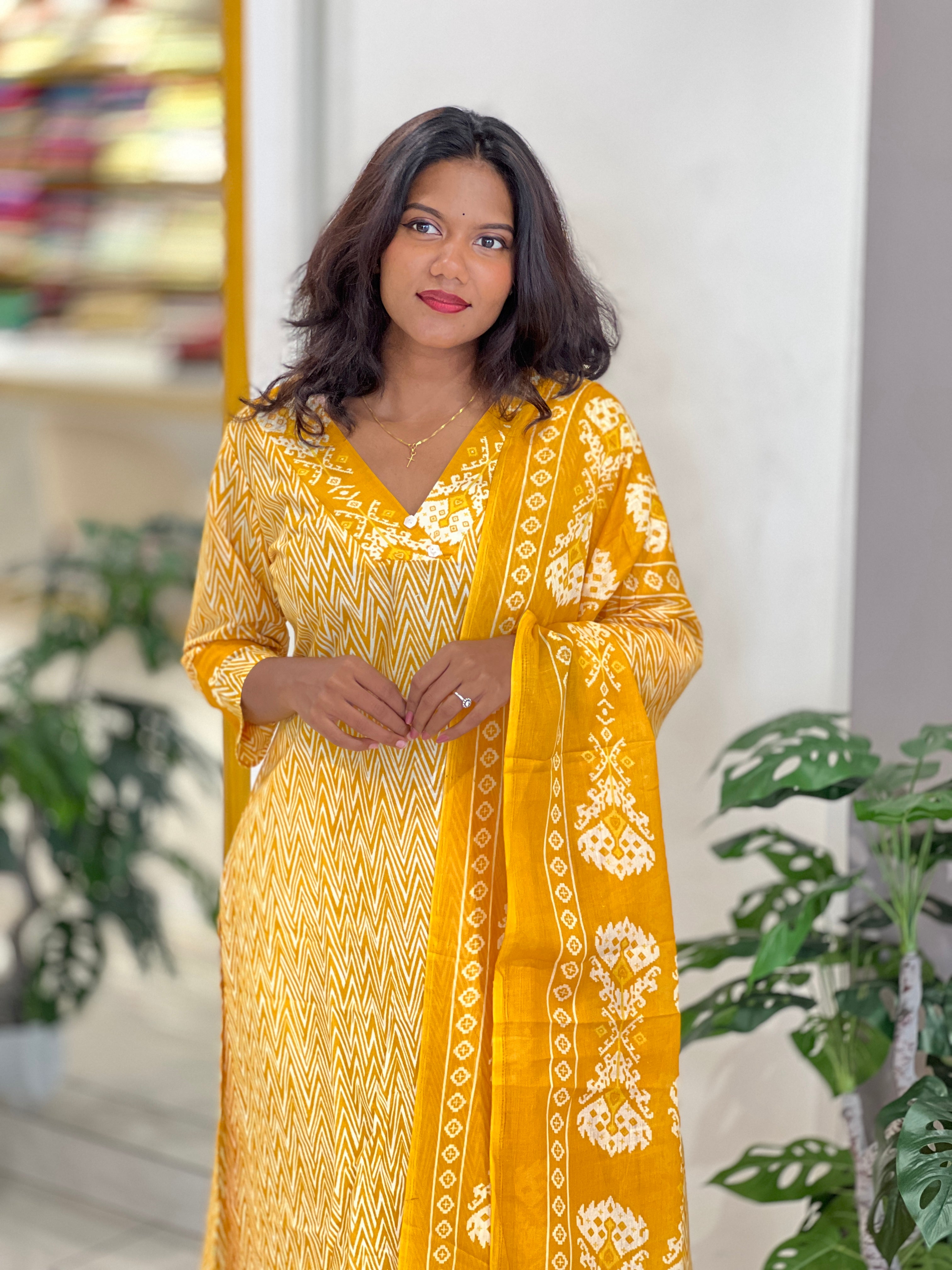 Zigzag Printed Cotton Kurta Set | NCF317