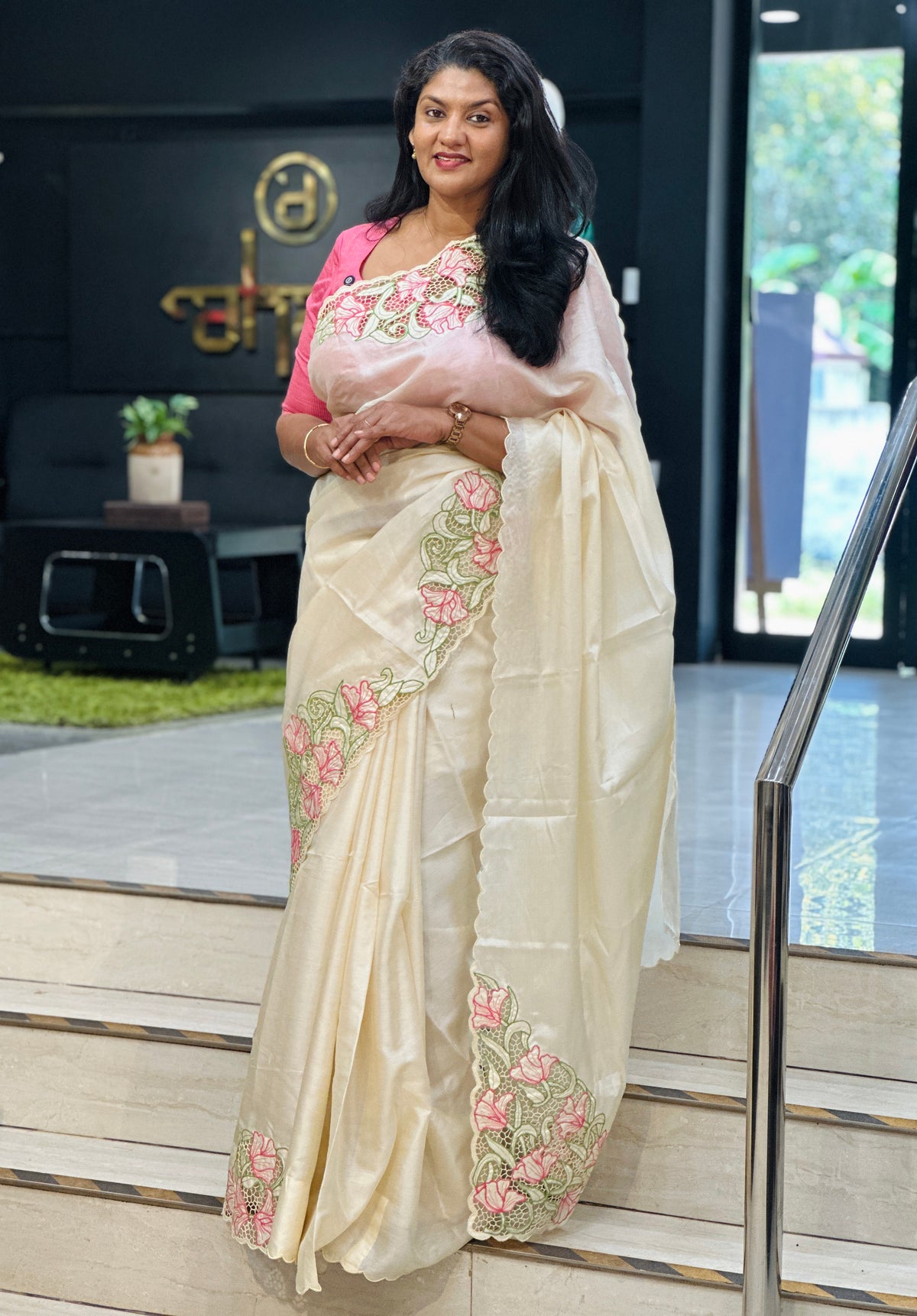 Floral Twine Cut Work Tussar Saree | TC523
