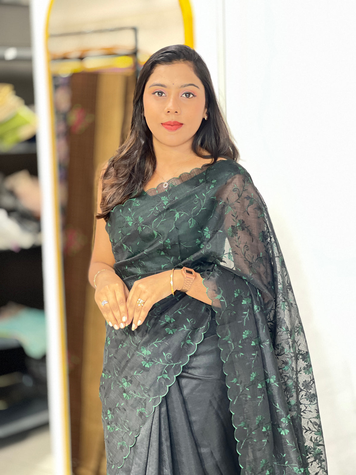 Machine Embroidery Silky Kota Saree | ZSS217