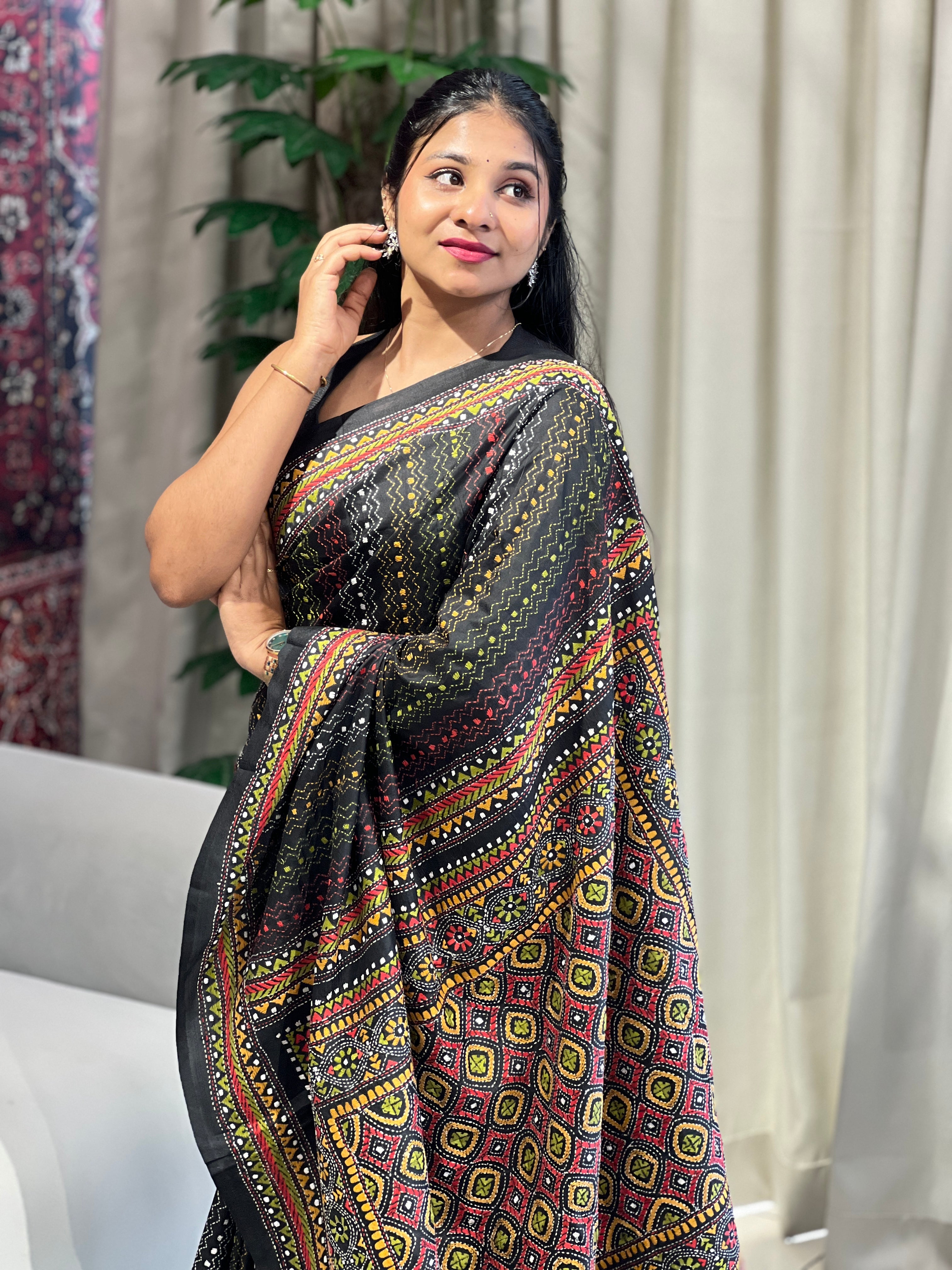 Multi Colour Kantha Embroidered Bangalore Silk Saree |  AYD148