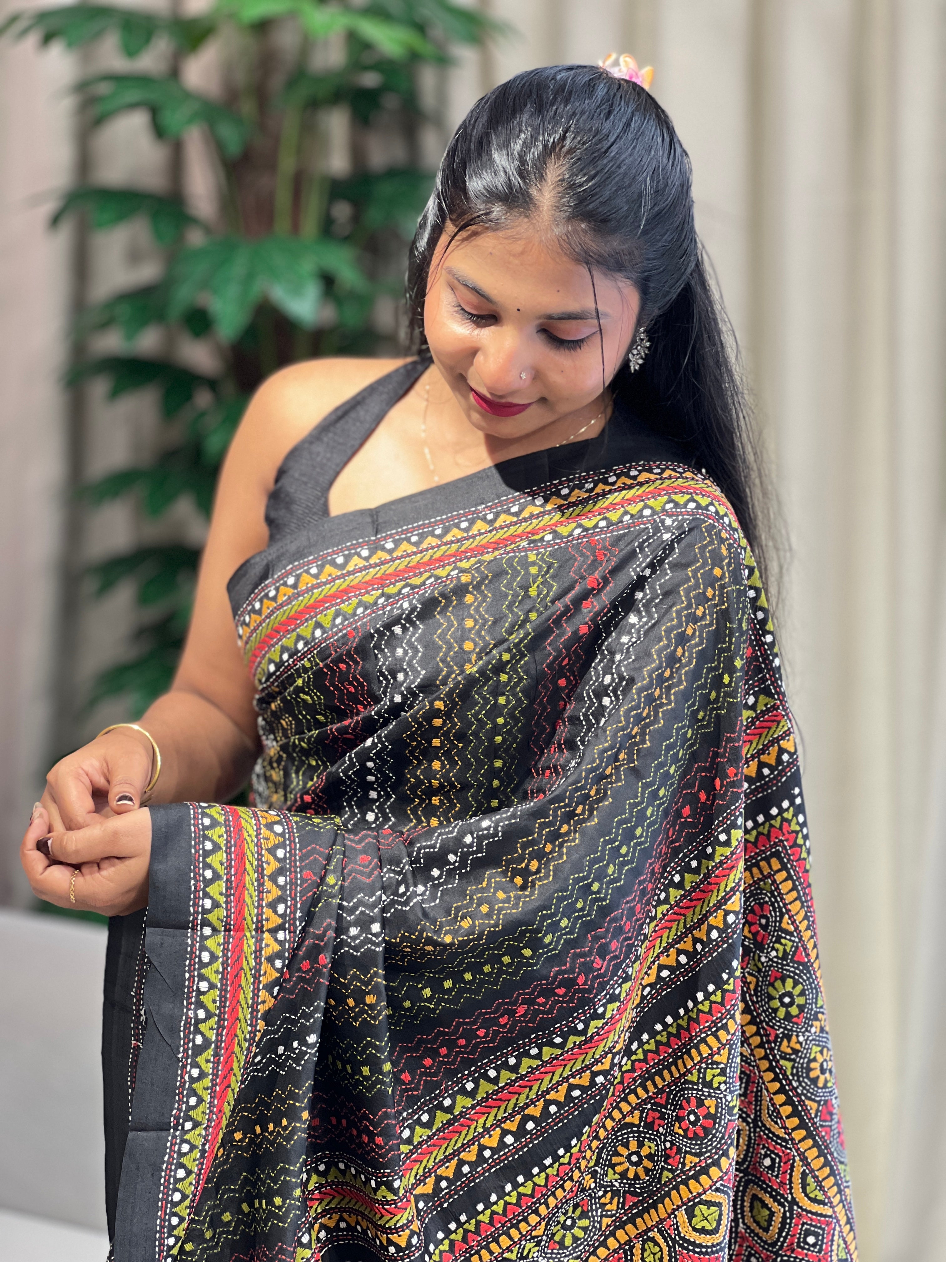 Multi Colour Kantha Embroidered Bangalore Silk Saree |  AYD148