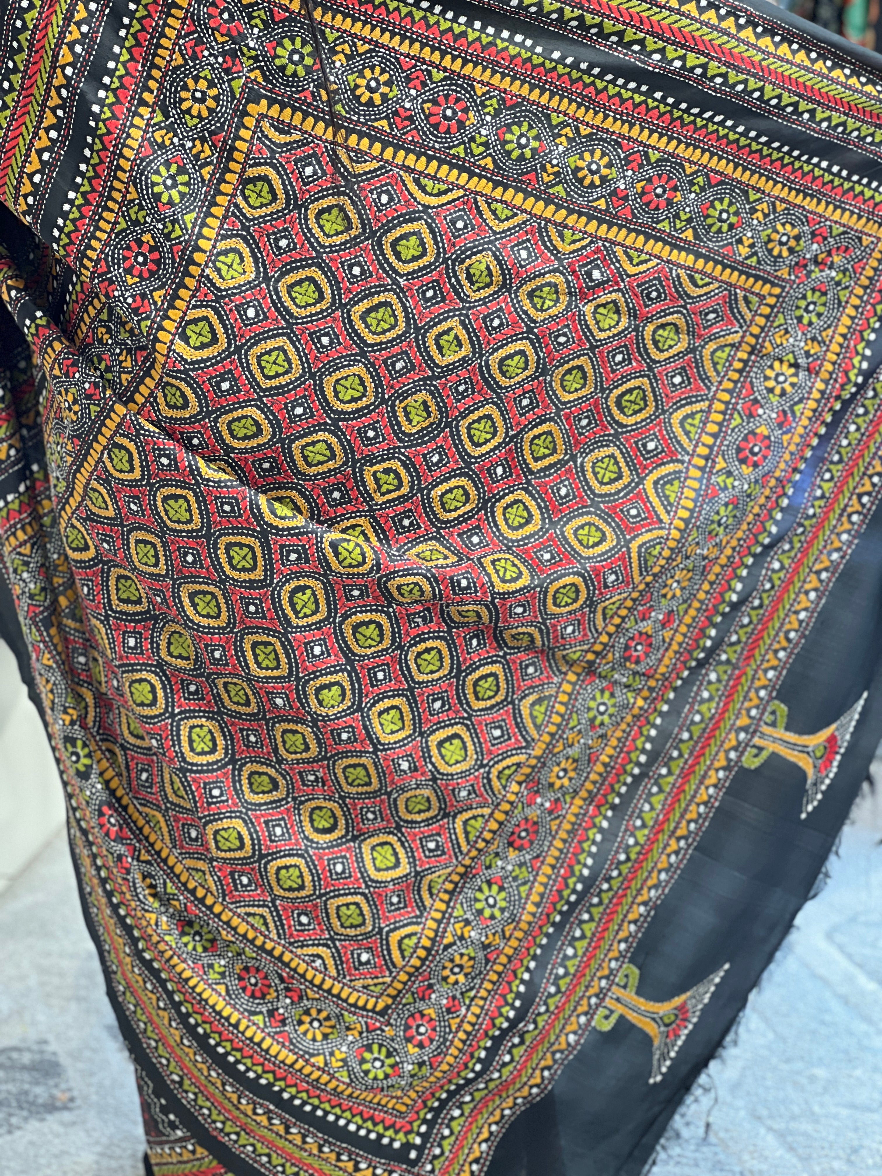Multi Colour Kantha Embroidered Bangalore Silk Saree |  AYD148
