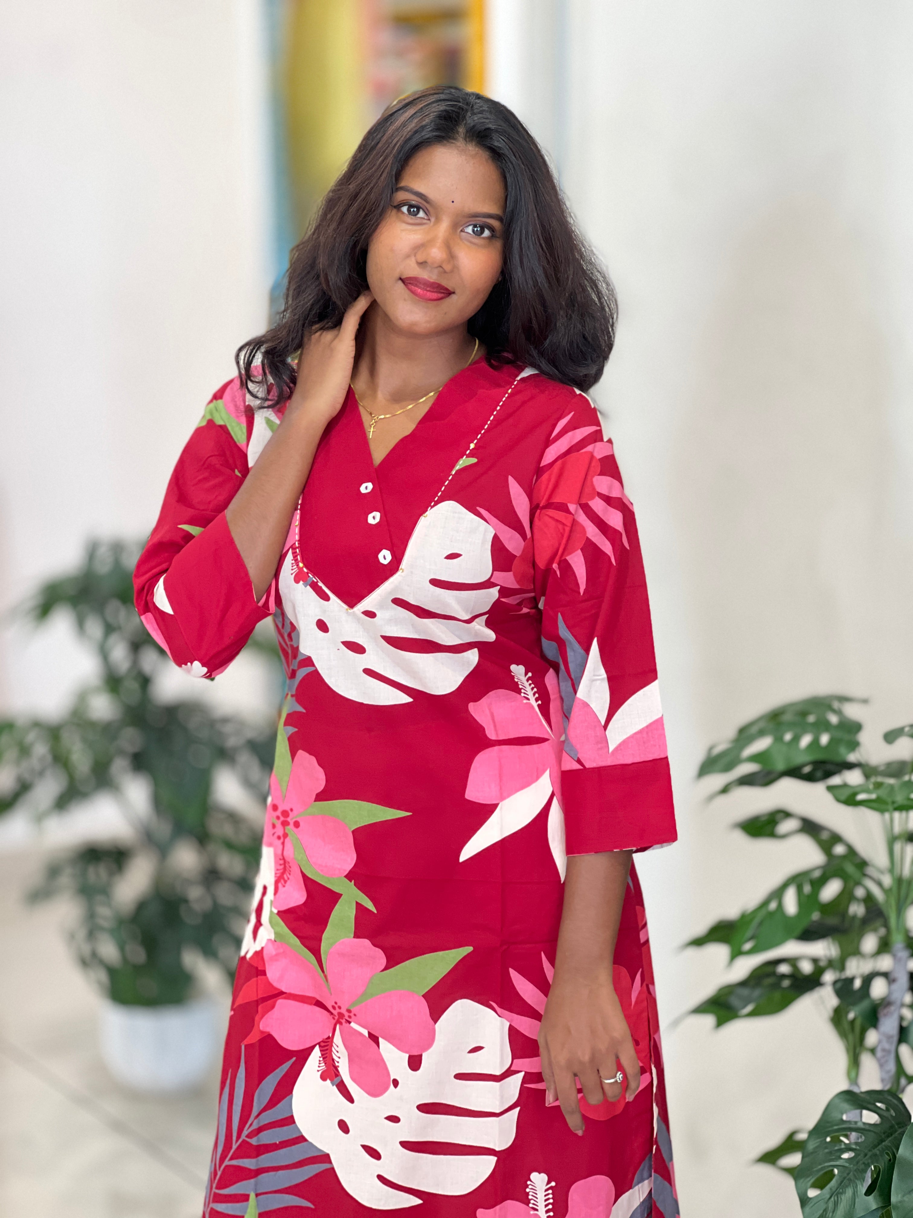 Floral & Leaf Printed Cotton Kurta Set | NCF338