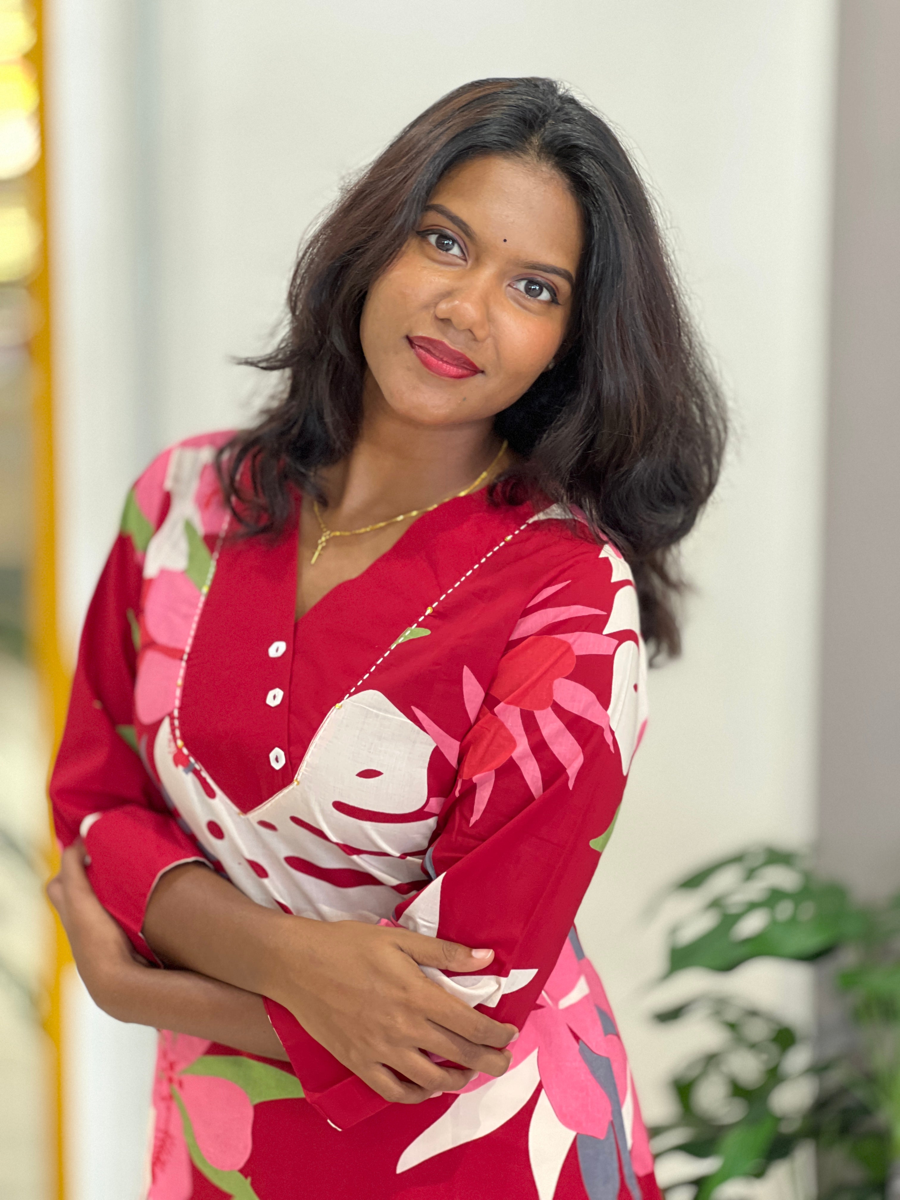 Floral & Leaf Printed Cotton Kurta Set | NCF338