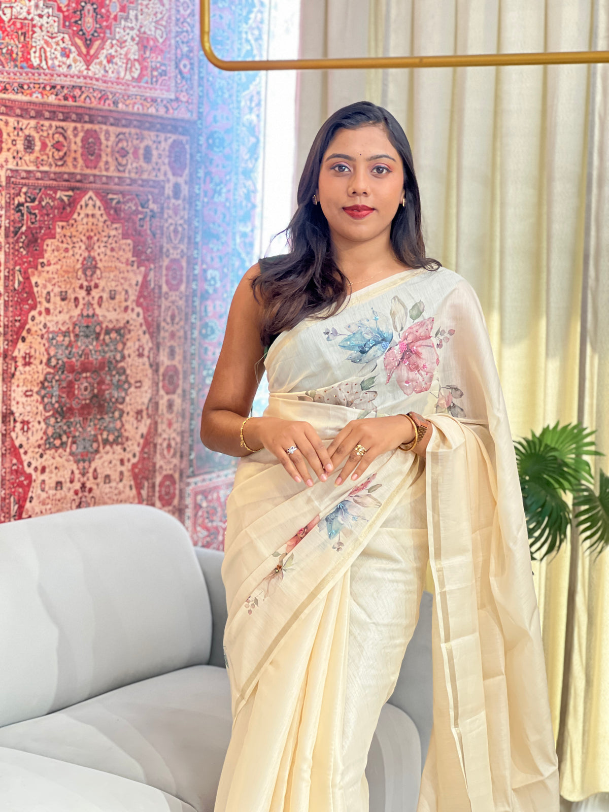 Floral Digital Printed Chanderi Saree | BLD1740