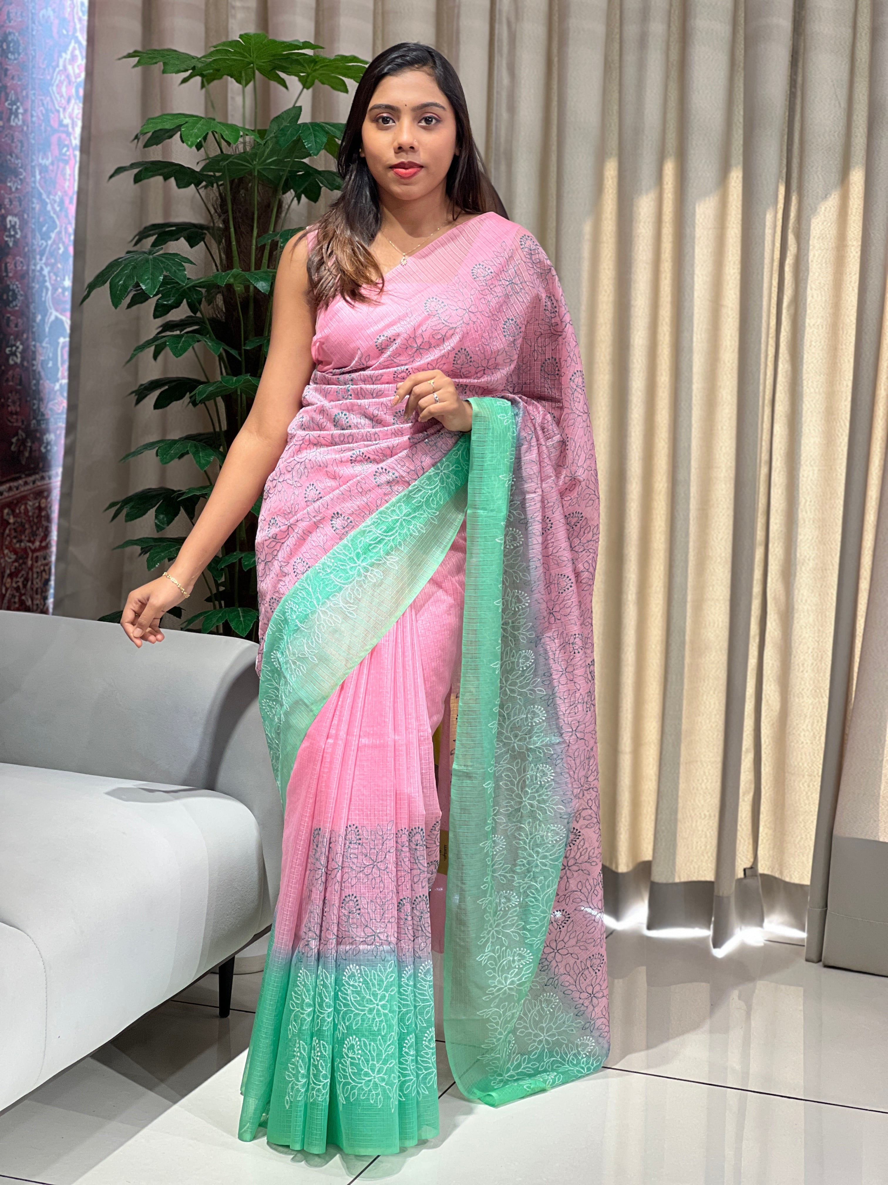 Jaal Patterned Embroidered Kota Saree | NHH593