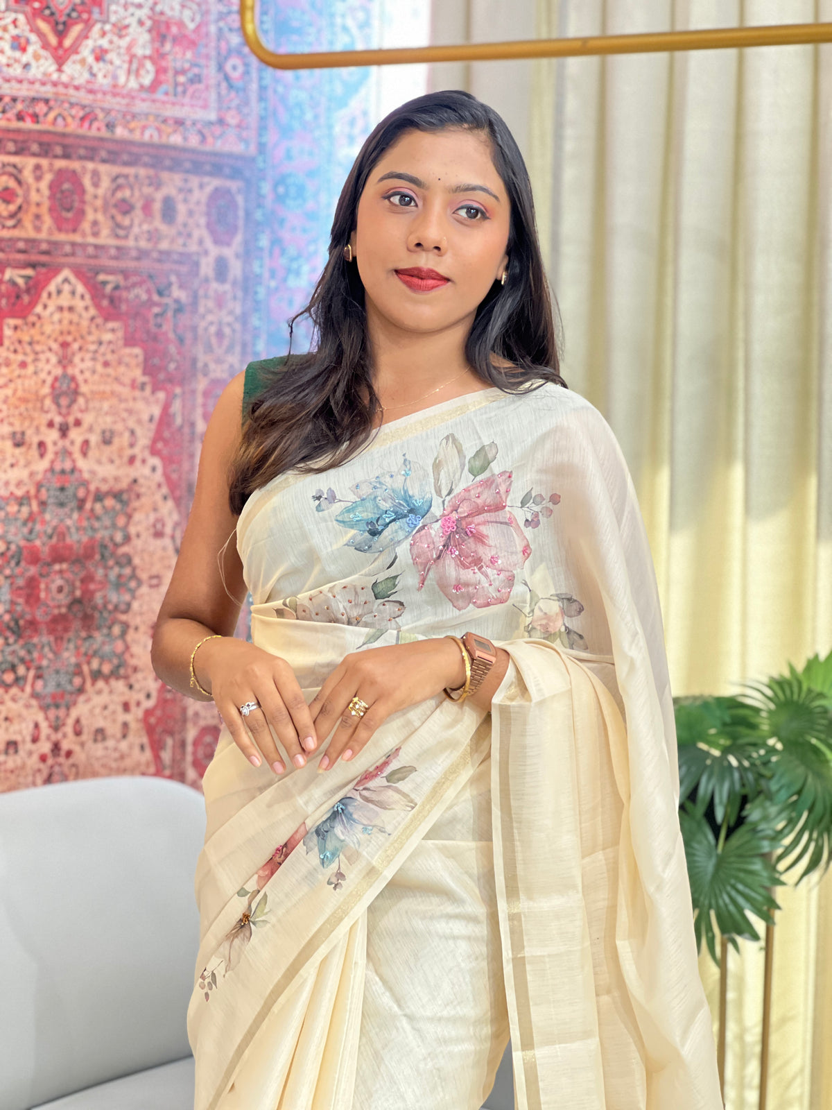 Floral Digital Printed Chanderi Saree | BLD1740