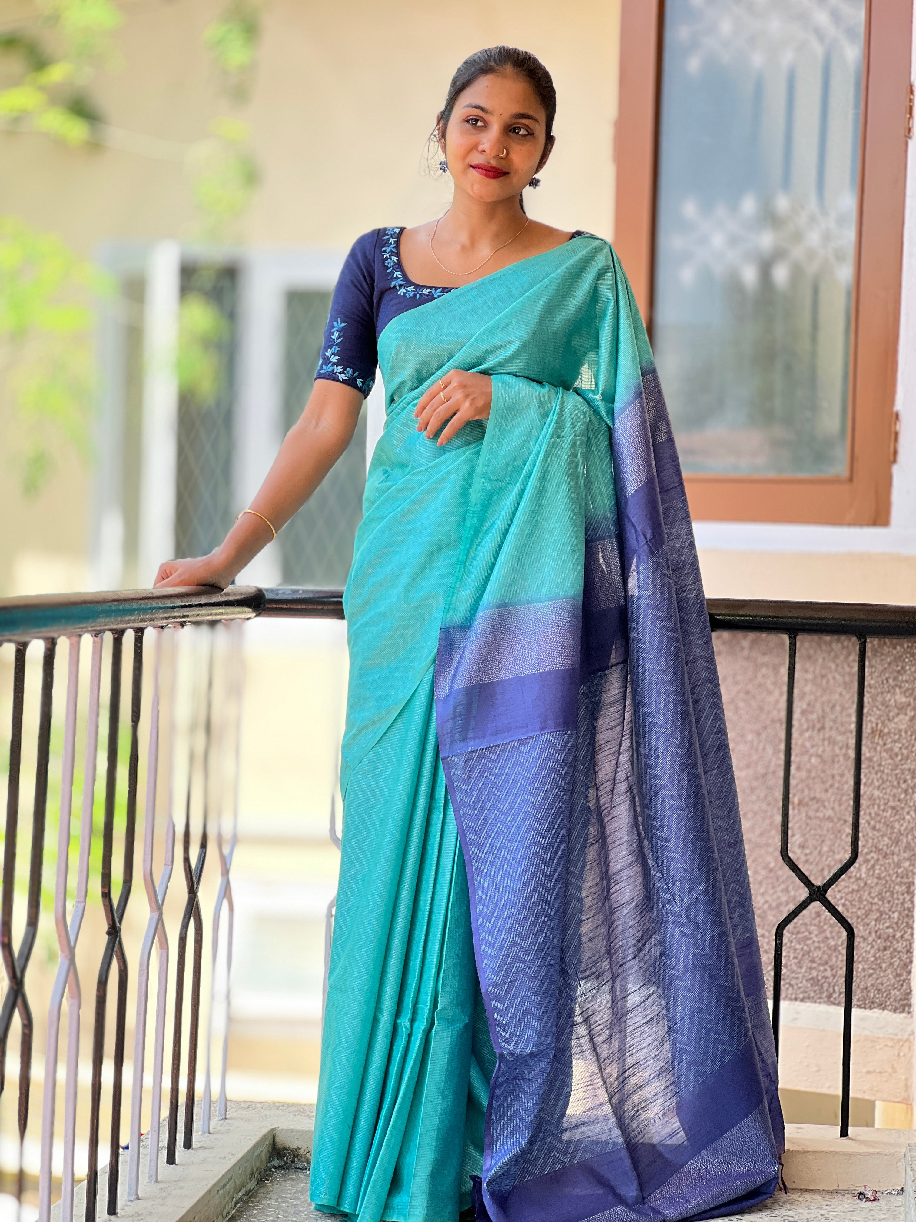 Kantha Weaving Bhagalpuri Linen Saree | NHH303