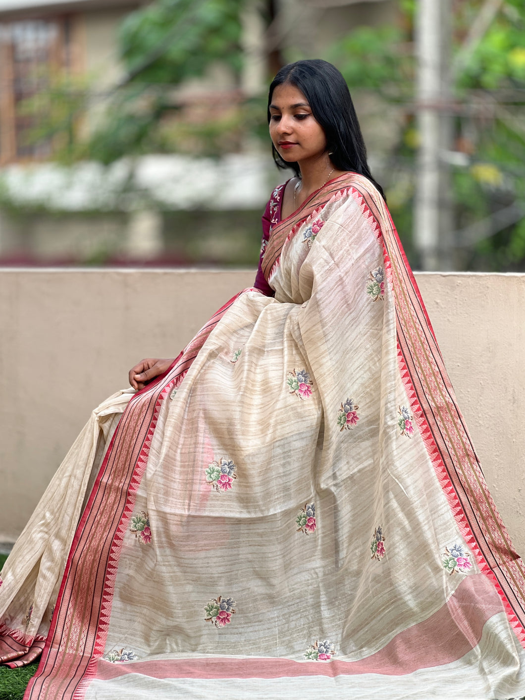 Floral Embroidery Chanderi Finish Saree | GMS130