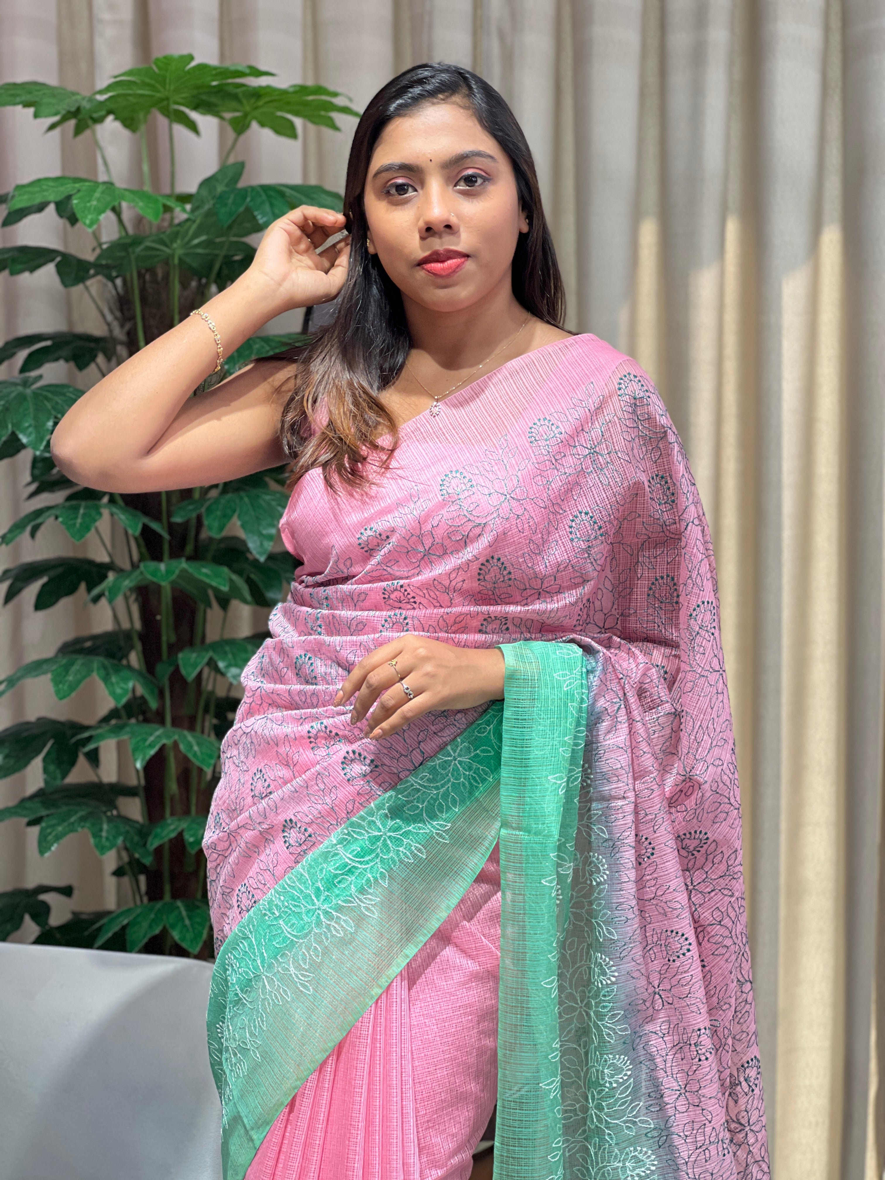 Jaal Patterned Embroidered Kota Saree | NHH593