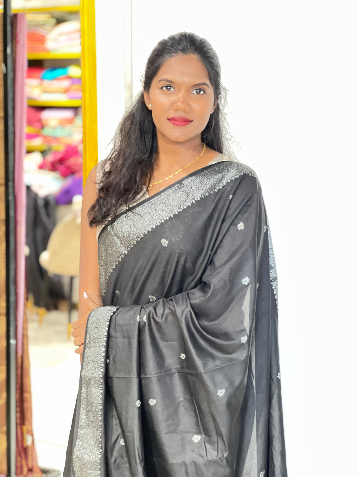 Silver Zari Weaving Pattern Semi Silk Saree | ZSS457