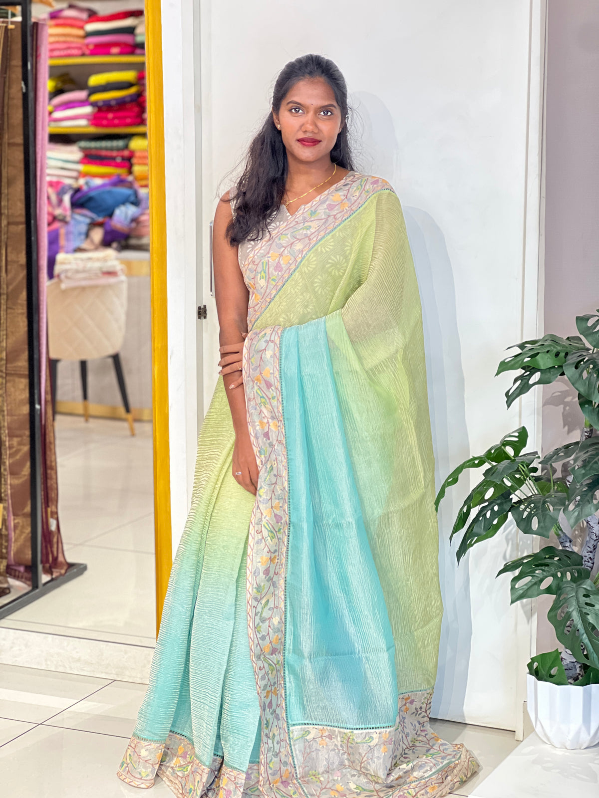 Embroidery Border Crush Tissue Organza Saree | SMC213