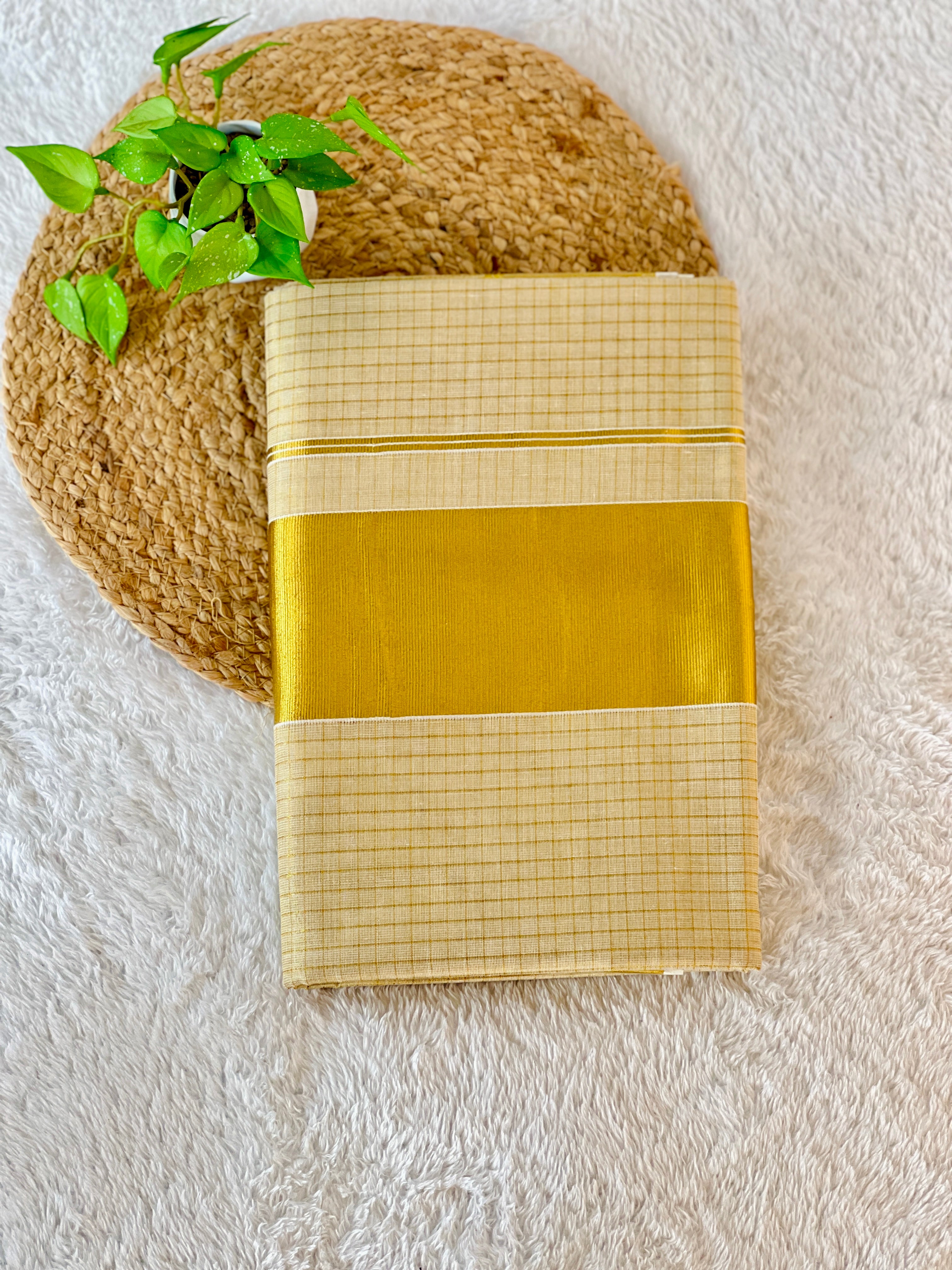 Check Weaving Patterned Tissue Saree | GAT332