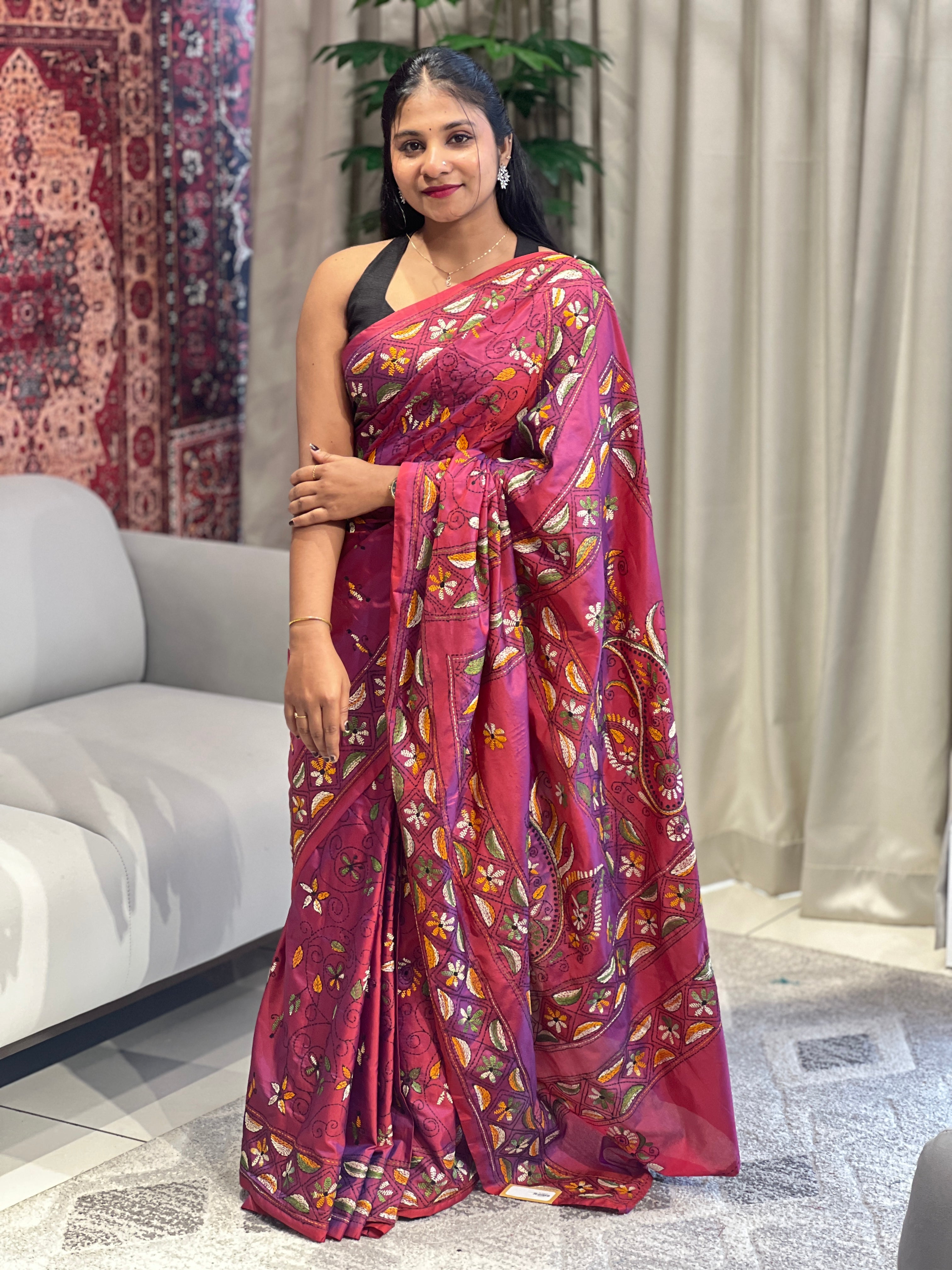 Nakshi Kantha Embroidered Bangalore Silk Saree | AYD139