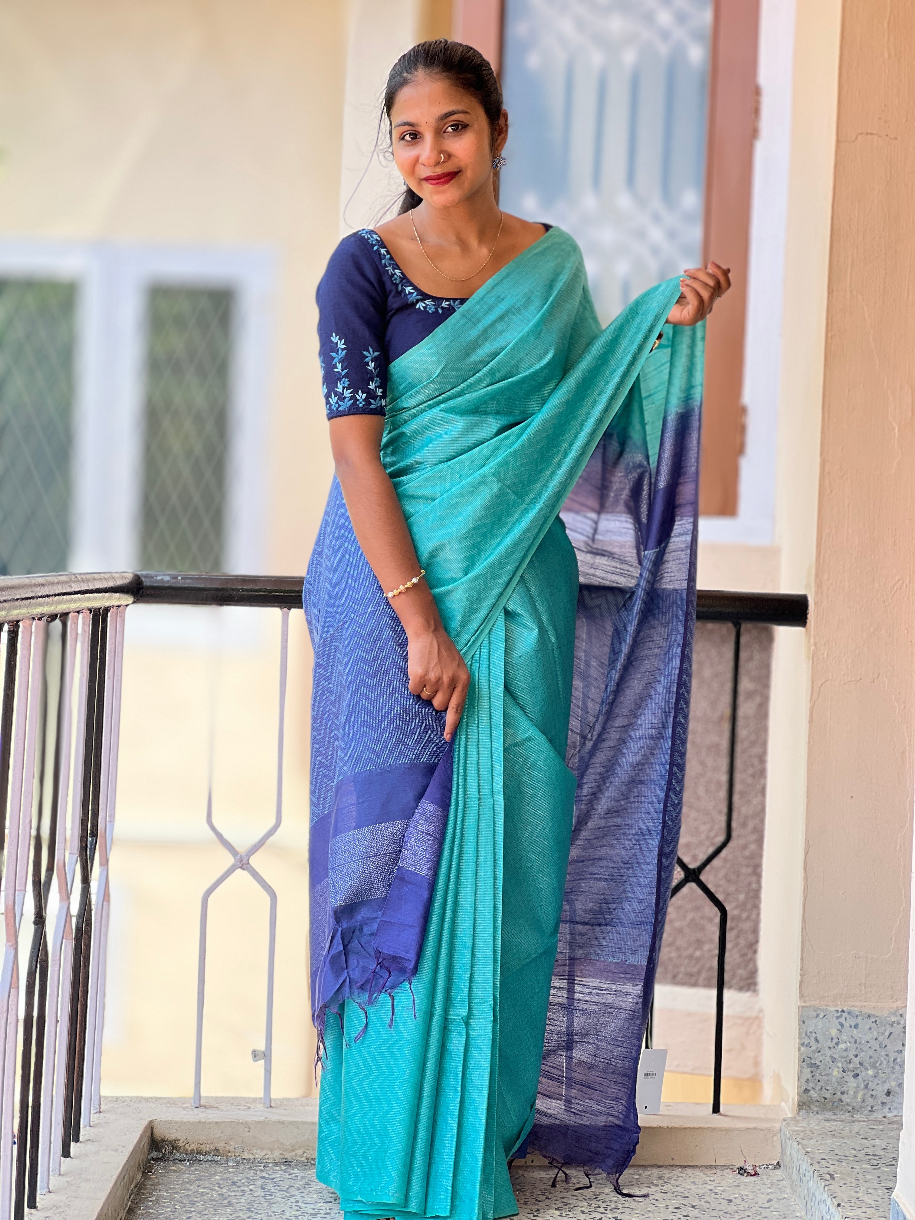 Kantha Weaving Bhagalpuri Linen Saree | NHH303
