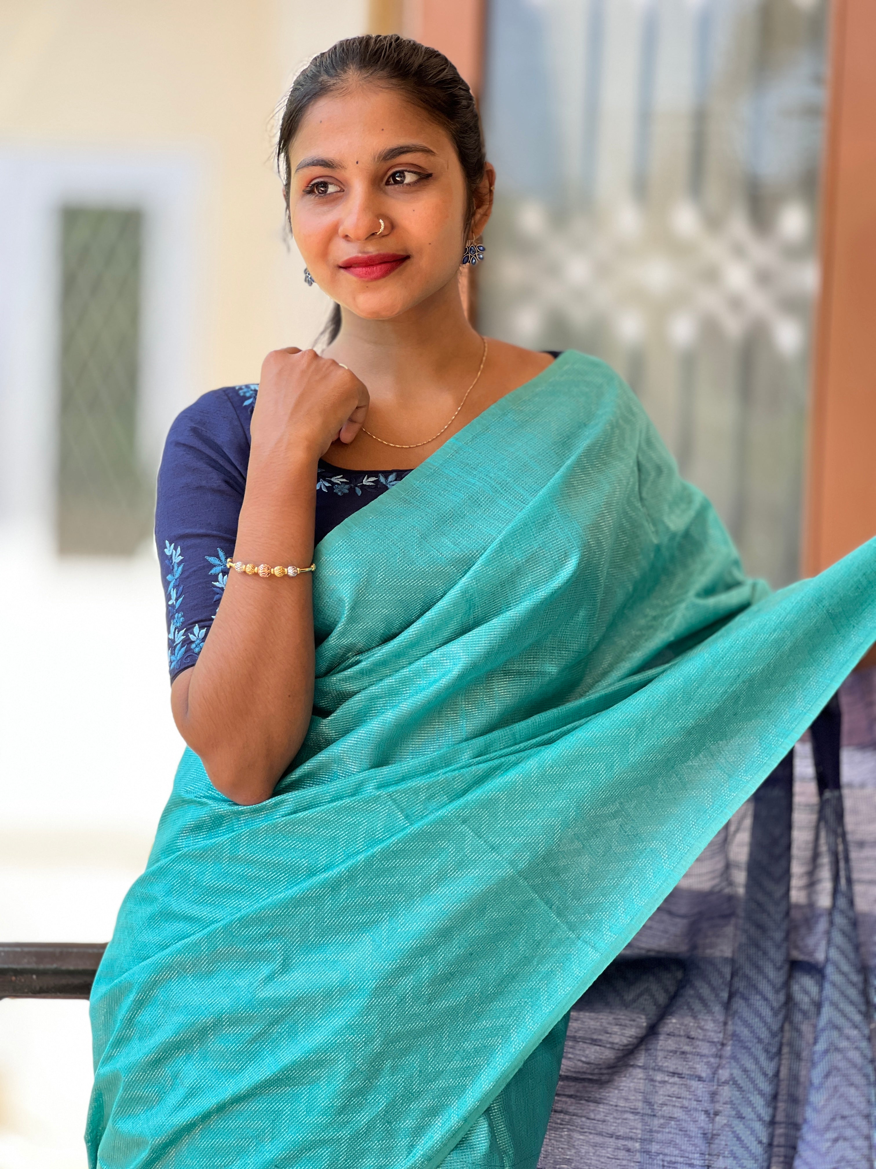 Kantha Weaving Bhagalpuri Linen Saree | NHH303