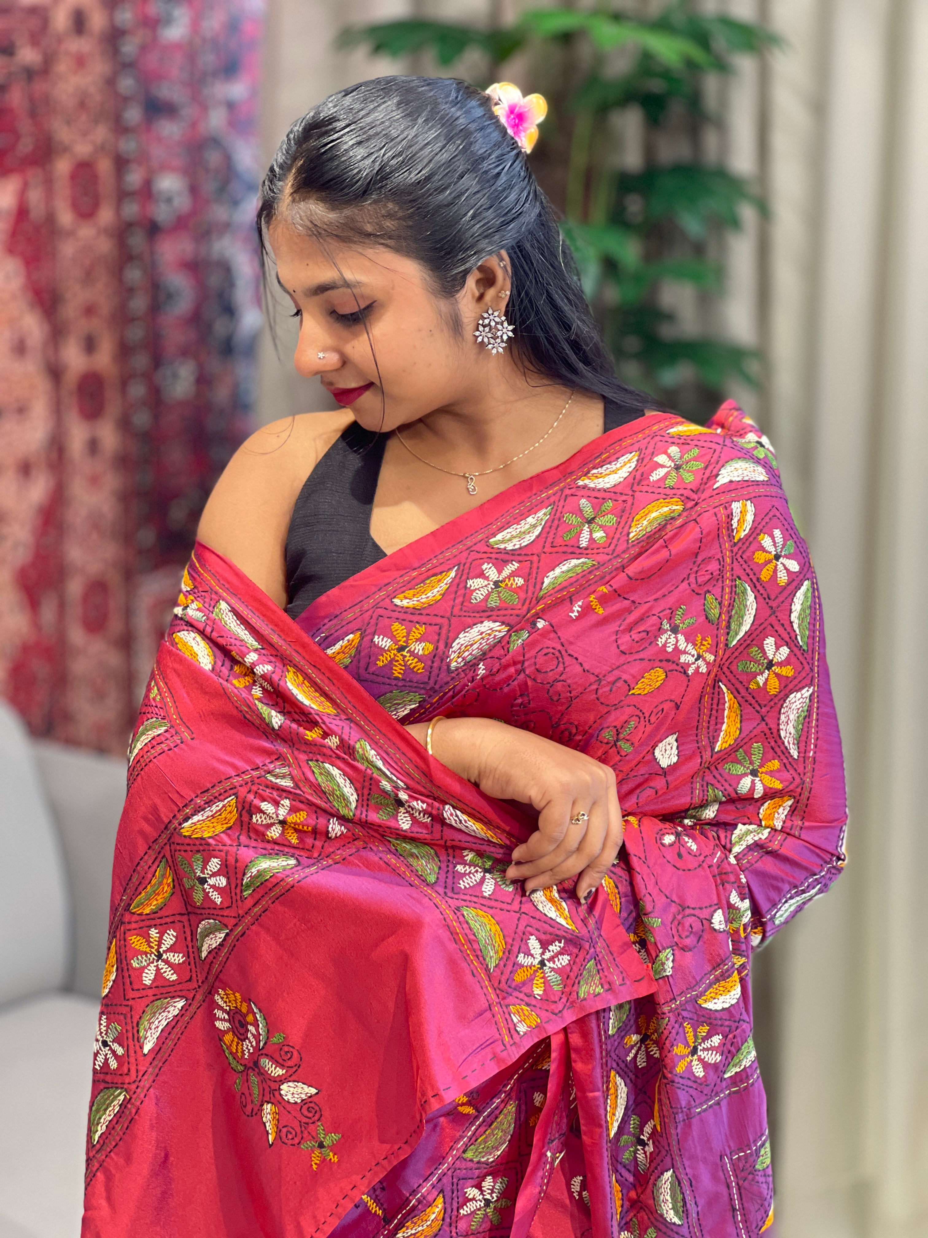 Nakshi Kantha Embroidered Bangalore Silk Saree | AYD139