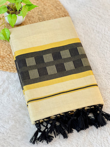 Kasavu With Kara Weaving Patterned Tissue Saree | GAT339