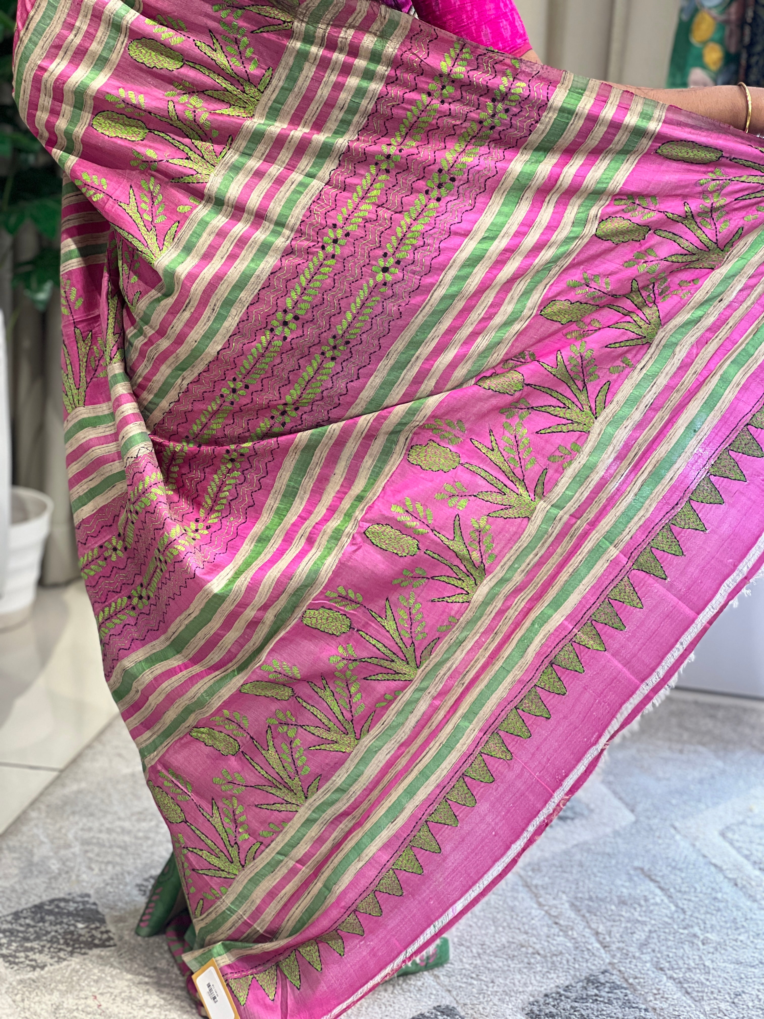 Hand Kantha Embroidered Pure Tussar Saree | AYD144