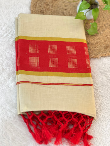 Kasavu With Kara Weaving Patterned Tissue Saree | GAT346