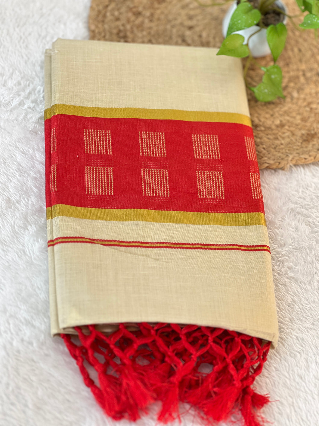 Kasavu With Kara Weaving Patterned Tissue Saree | GAT346