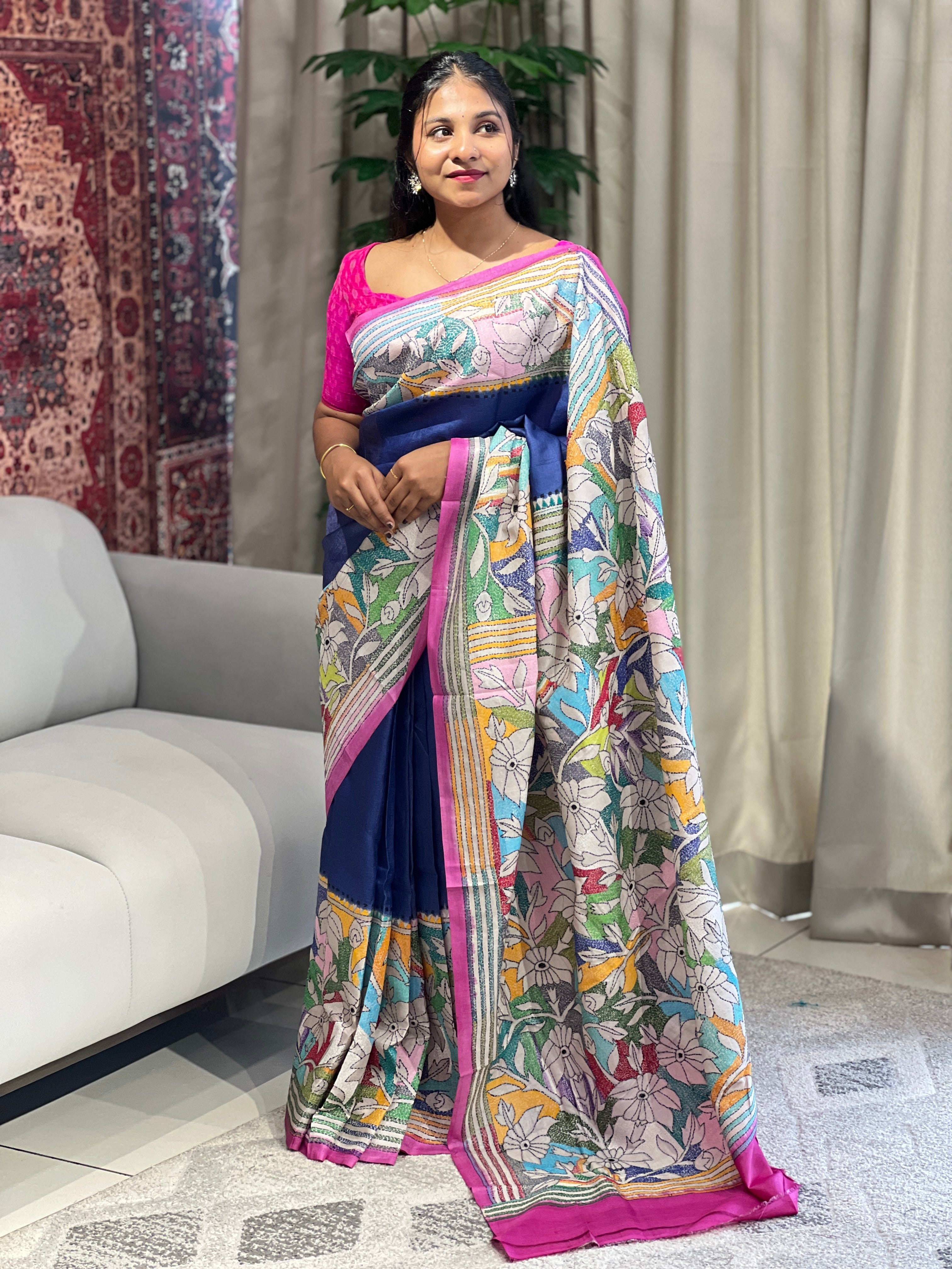 Nakshi Kantha Embroidered Desi Tussar Saree | AYD142